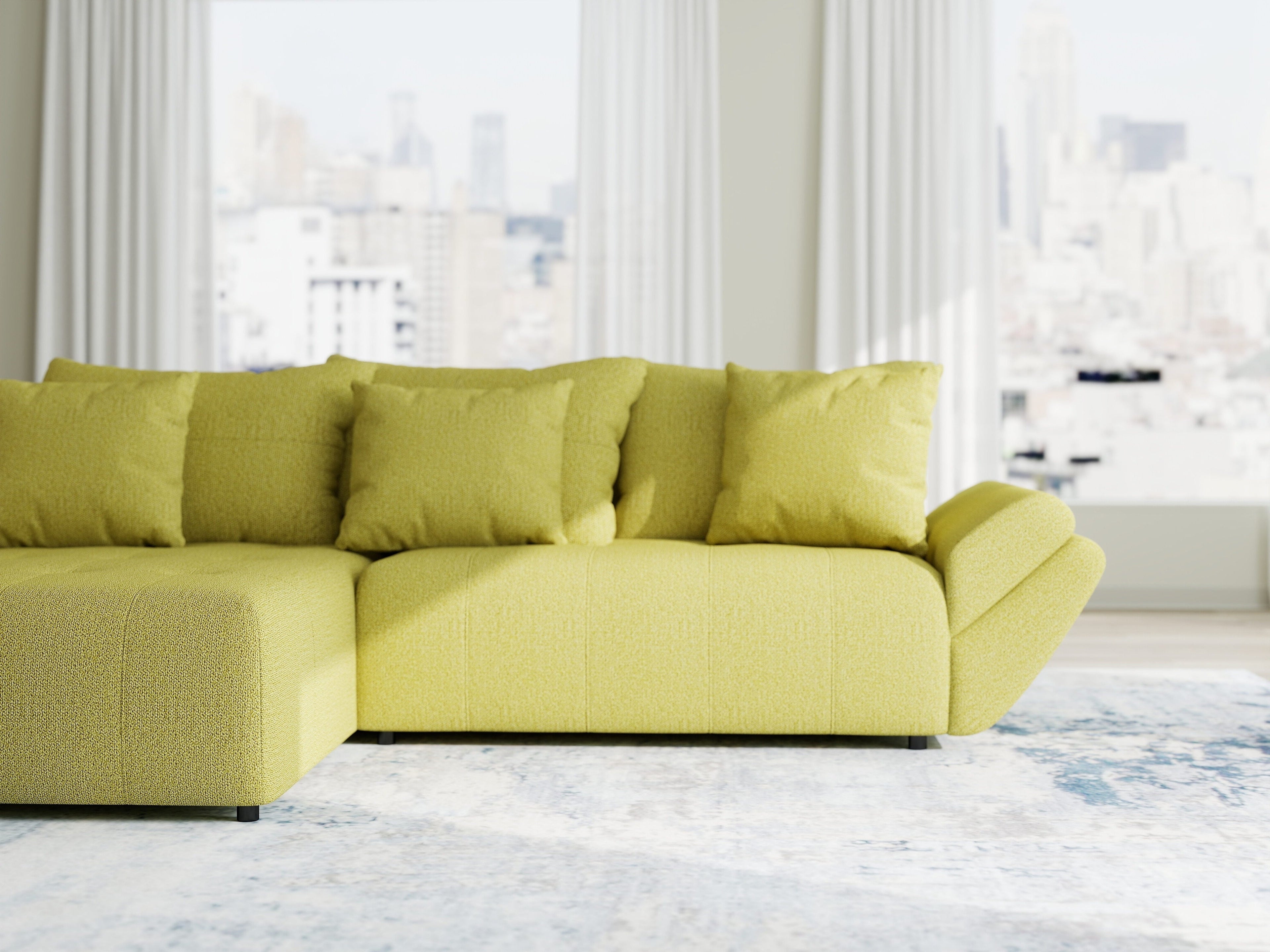 Colțar extensibil dumonde cu ladă de depozitare si sezut confortabil din spuma high-density, Berlin Enjoy Verde 280x185 cm
