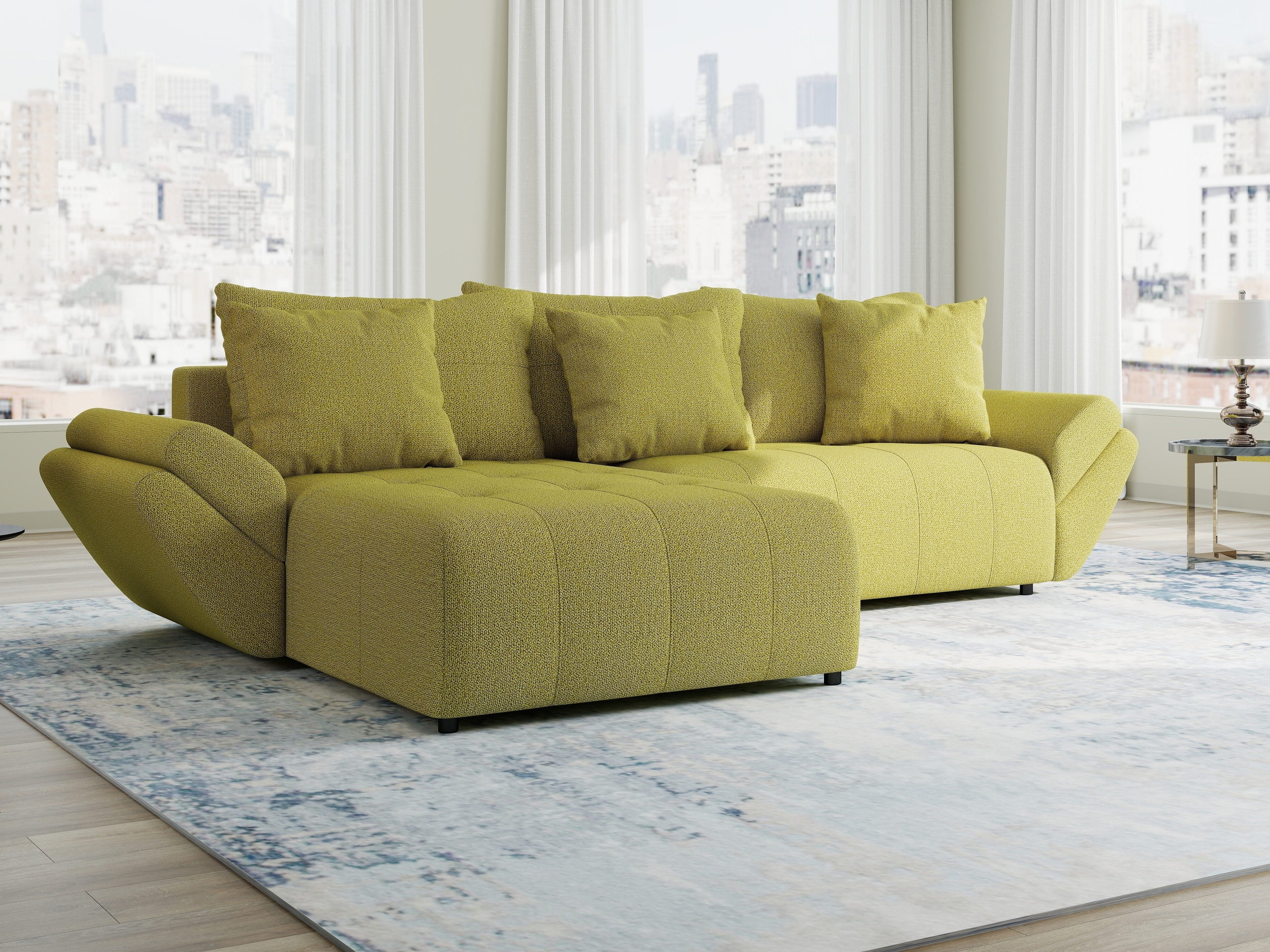 Colțar extensibil dumonde cu ladă de depozitare si sezut confortabil din spuma high-density, Berlin Enjoy Verde 280x185 cm