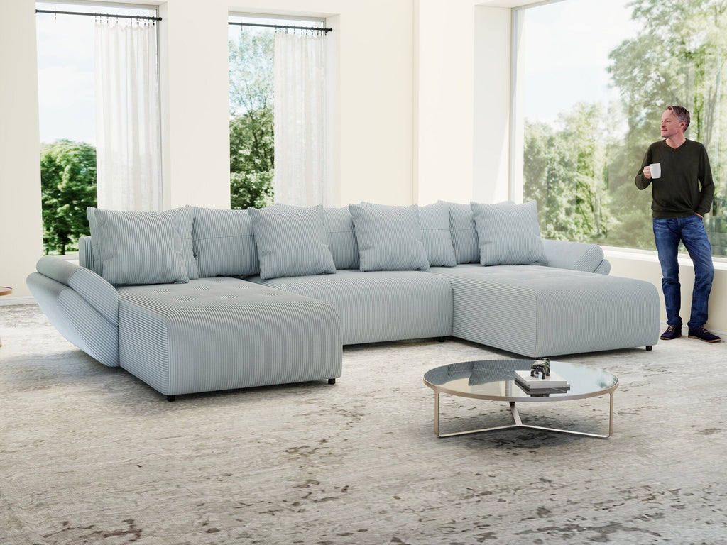 Colțar extensibil dumonde cu ladă de depozitare si sezut confortabil din spuma high-density, Berlin U Zoom GREY 380x180 cm