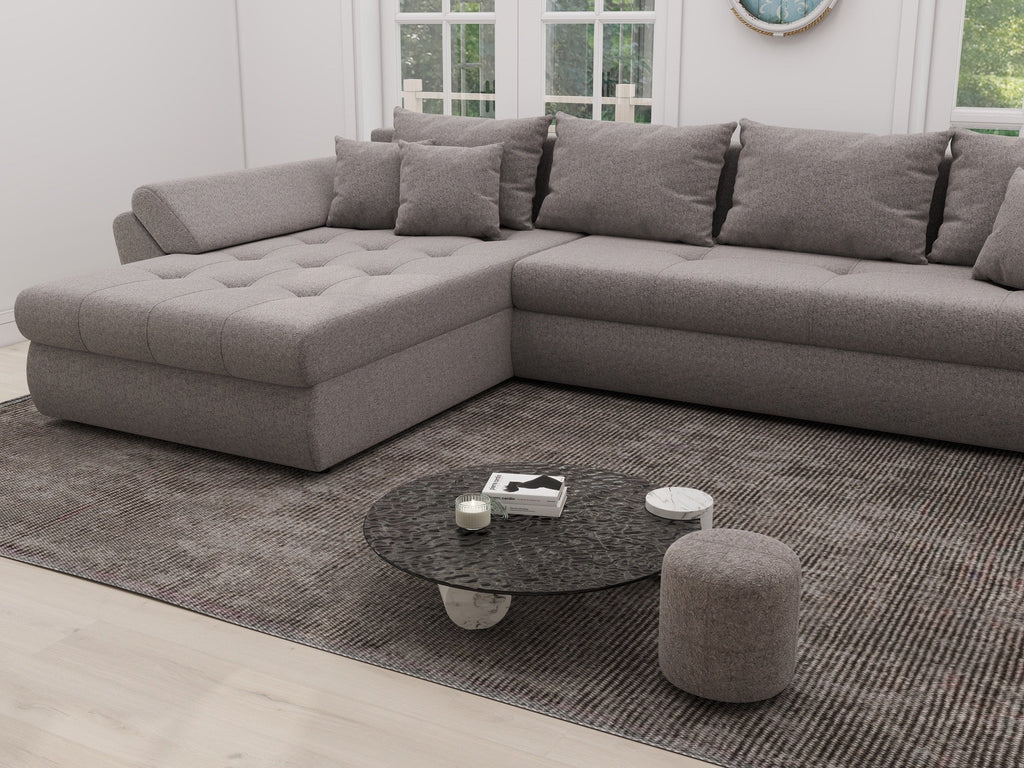 Colțar extensibil dumonde cu ladă de depozitare si sezut confortabil din spuma high-density, Loana XL Monte Gri 16 335x185 cm