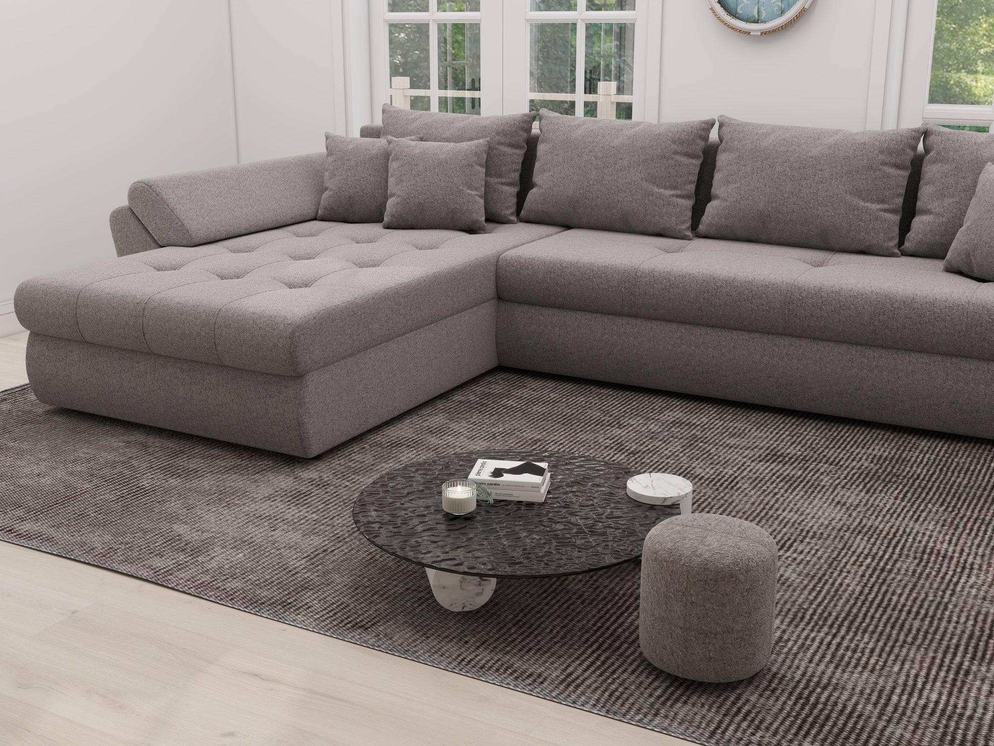 Colțar extensibil dumonde cu ladă de depozitare si sezut confortabil din spuma high-density, Loana XL Monte Gri 16 335x185 cm
