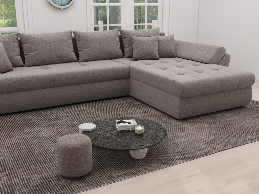 Colțar extensibil dumonde cu ladă de depozitare si sezut confortabil din spuma high-density, Loana XL Monte Gri 16 II 335x185 cm