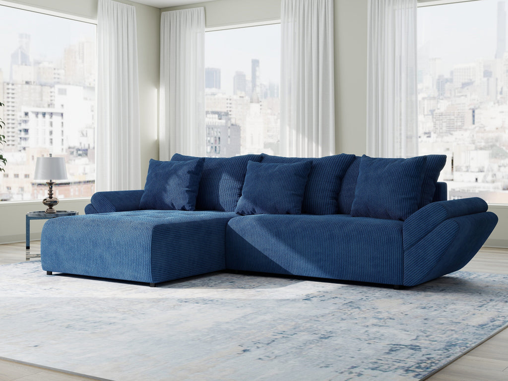 Colțar extensibil dumonde cu ladă de depozitare si sezut confortabil din spuma high-density, Berlin Zoom Albastru 280x185 cm