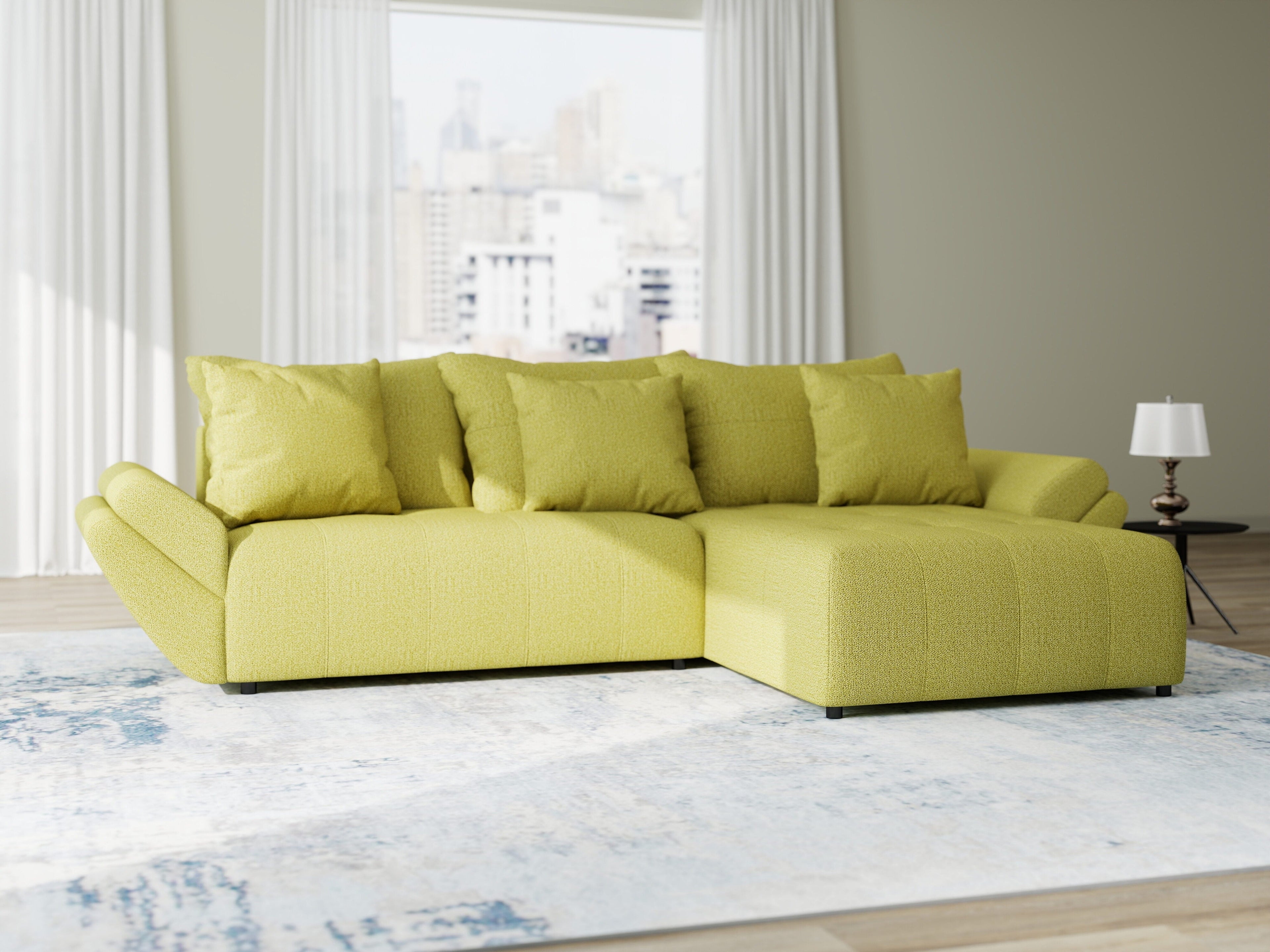 Colțar extensibil dumonde cu ladă de depozitare si sezut confortabil din spuma high-density, Berlin Enjoy Verde 280x185 cm II