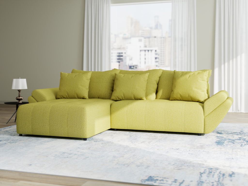 Colțar extensibil dumonde cu ladă de depozitare si sezut confortabil din spuma high-density, Berlin Enjoy Verde 280x185 cm