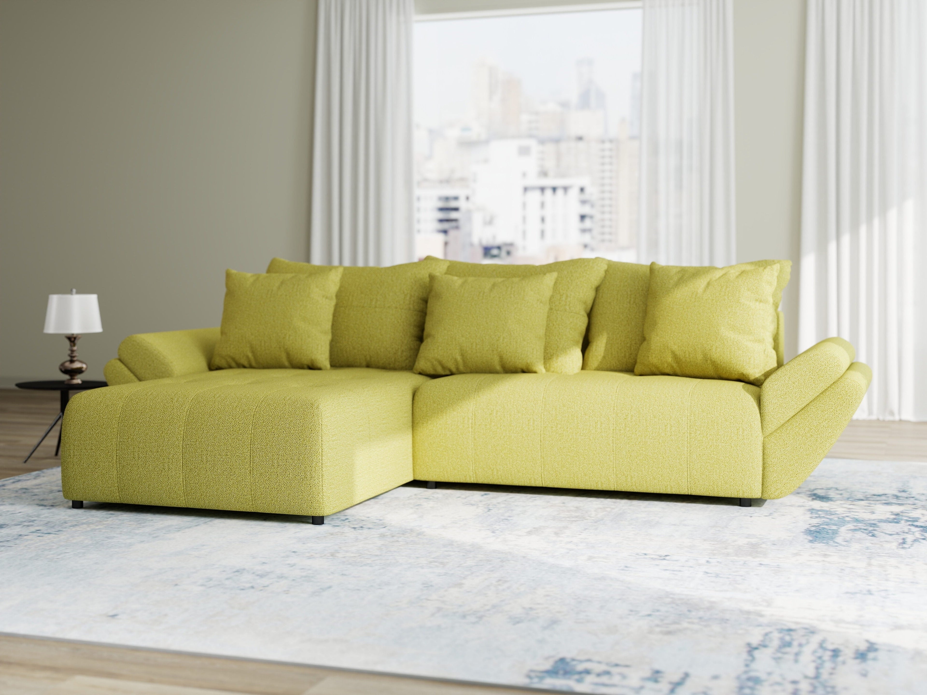 Colțar extensibil dumonde cu ladă de depozitare si sezut confortabil din spuma high-density, Berlin Enjoy Verde 280x185 cm