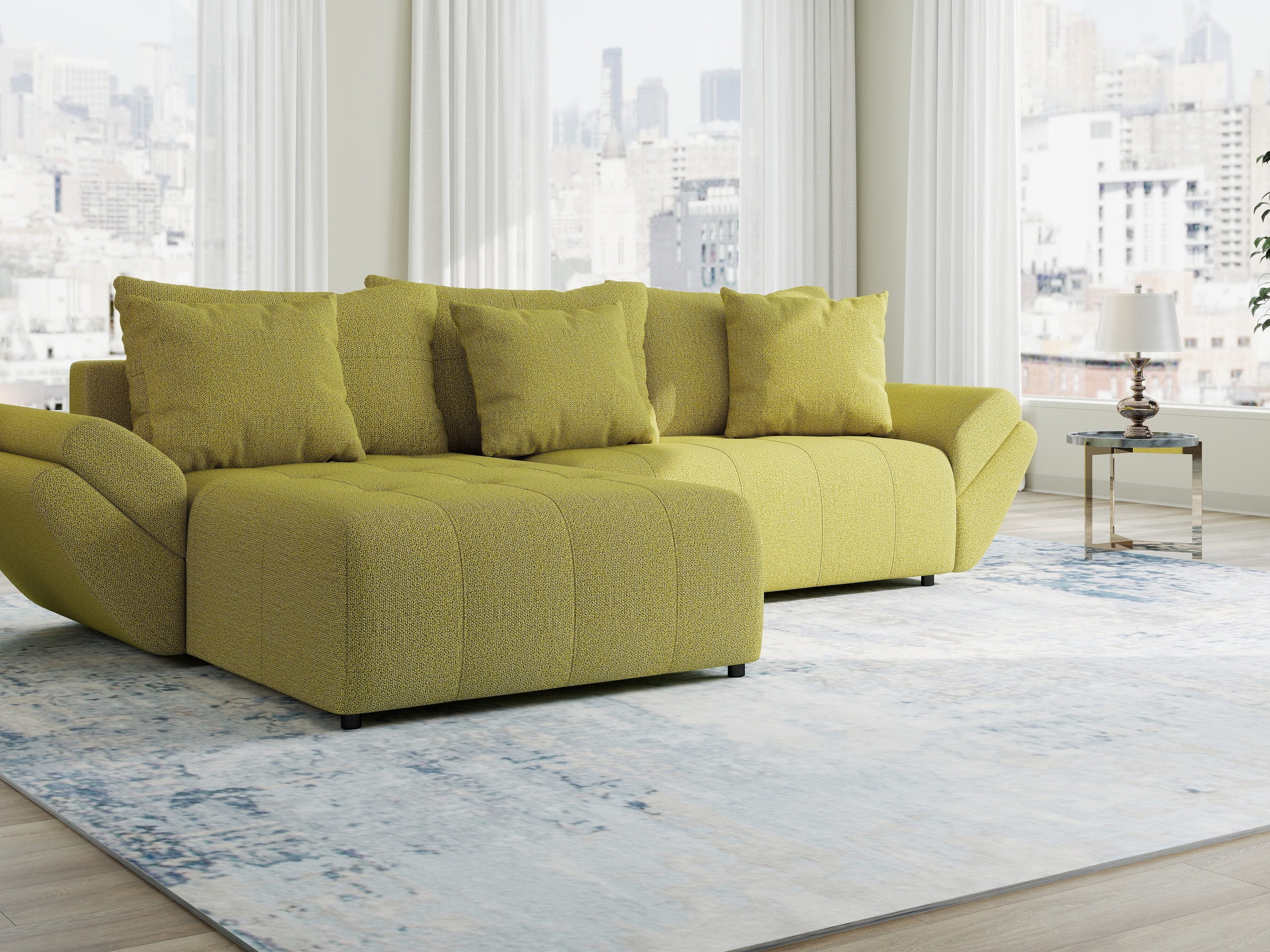 Colțar extensibil dumonde cu ladă de depozitare si sezut confortabil din spuma high-density, Berlin Enjoy Verde 280x185 cm
