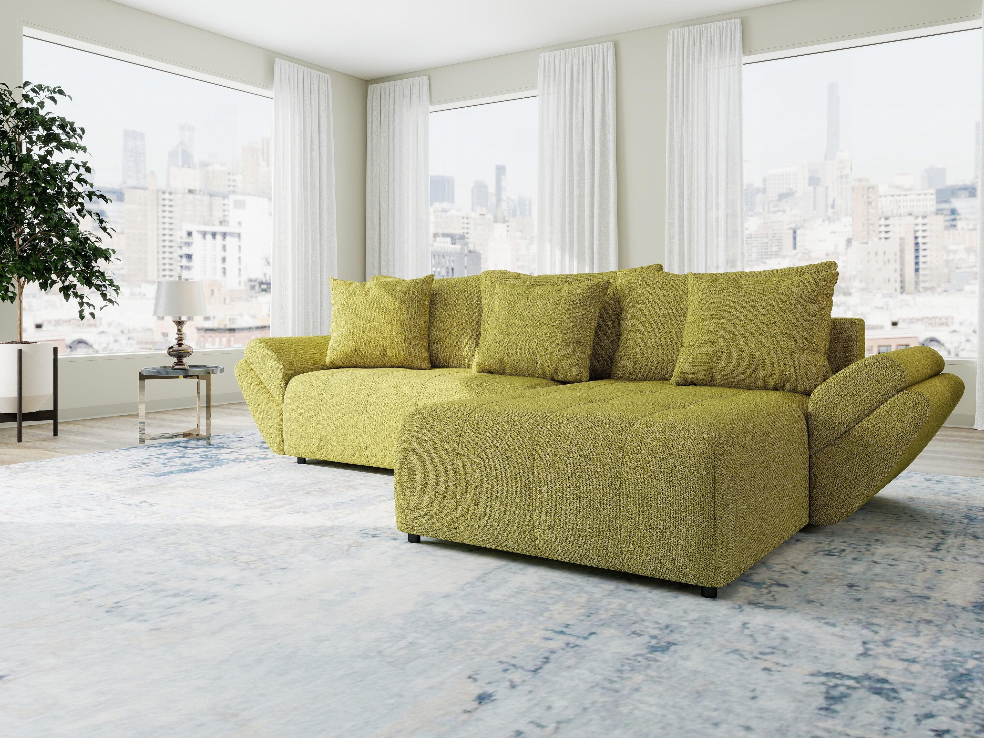 Colțar extensibil dumonde cu ladă de depozitare si sezut confortabil din spuma high-density, Berlin Enjoy Verde 280x185 cm II