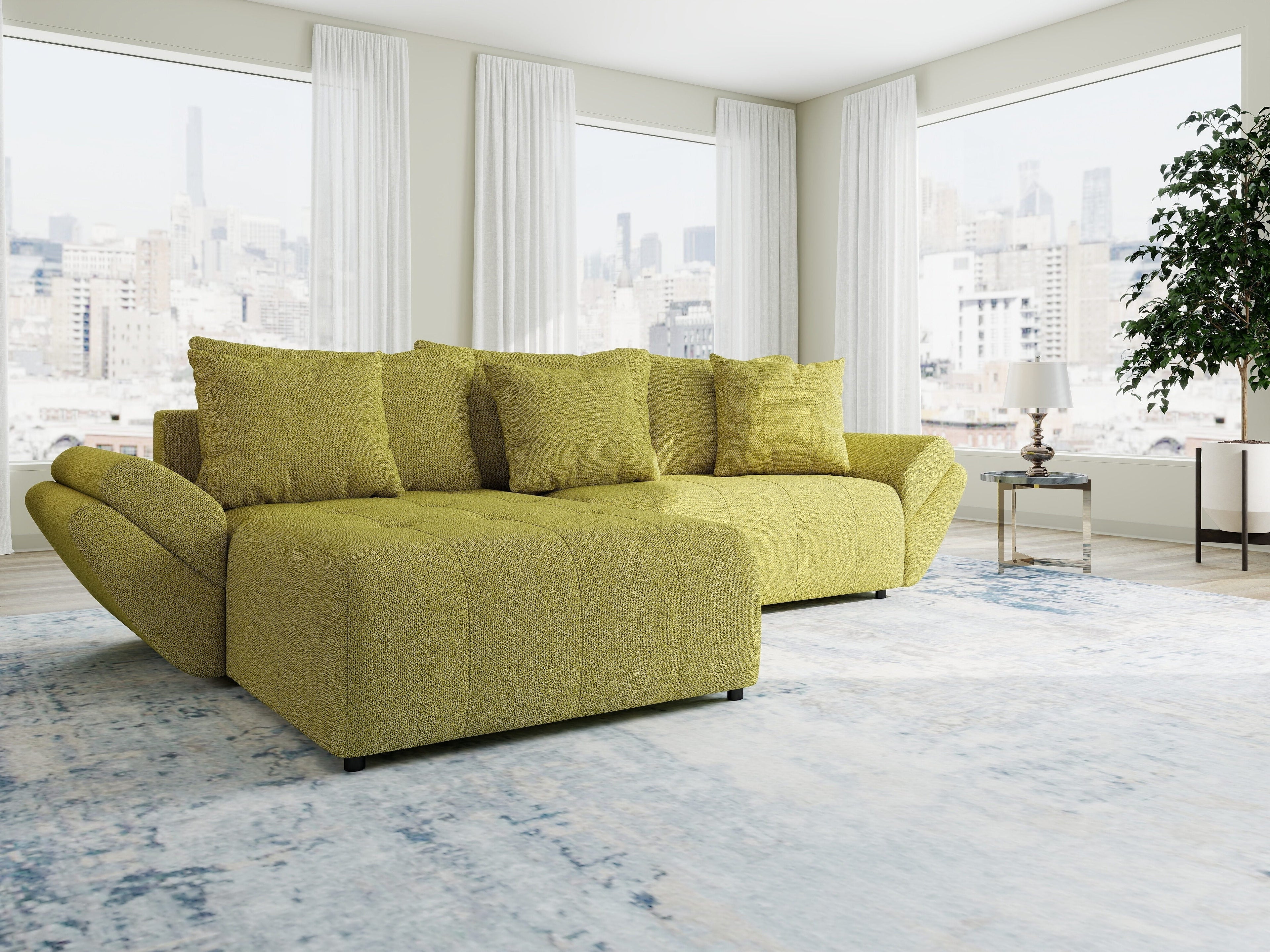 Colțar extensibil dumonde cu ladă de depozitare si sezut confortabil din spuma high-density, Berlin Enjoy Verde 280x185 cm