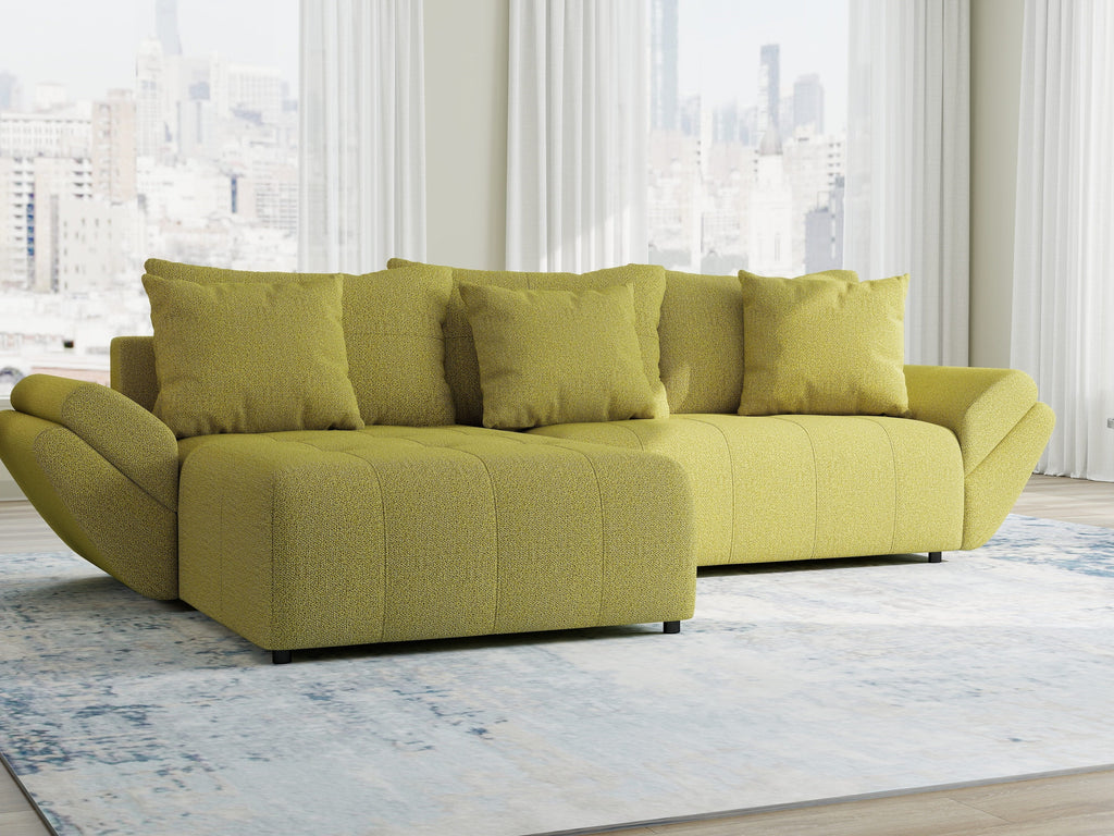 Colțar extensibil dumonde cu ladă de depozitare si sezut confortabil din spuma high-density, Berlin Enjoy Verde 280x185 cm