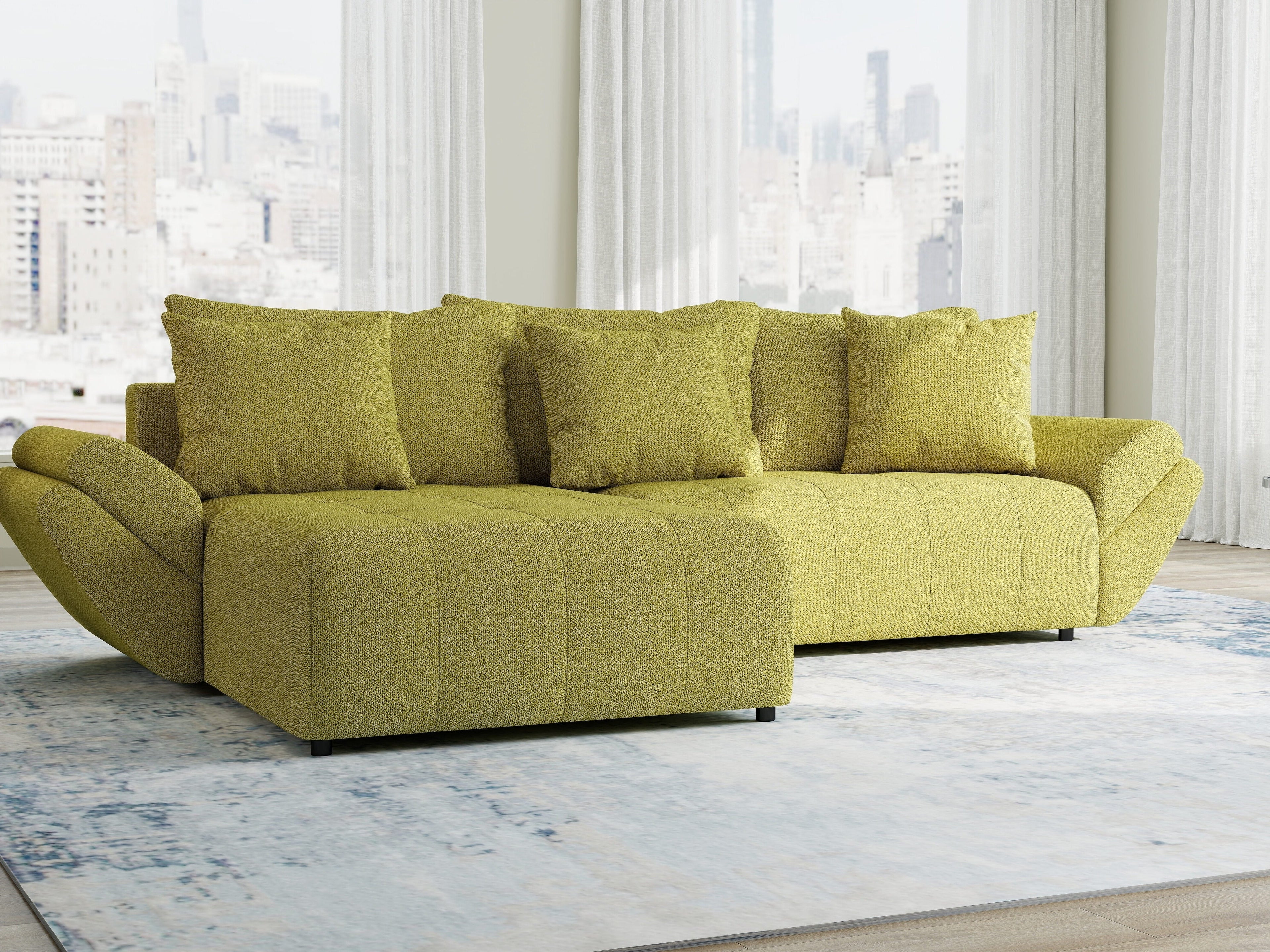 Colțar extensibil dumonde cu ladă de depozitare si sezut confortabil din spuma high-density, Berlin Enjoy Verde 280x185 cm