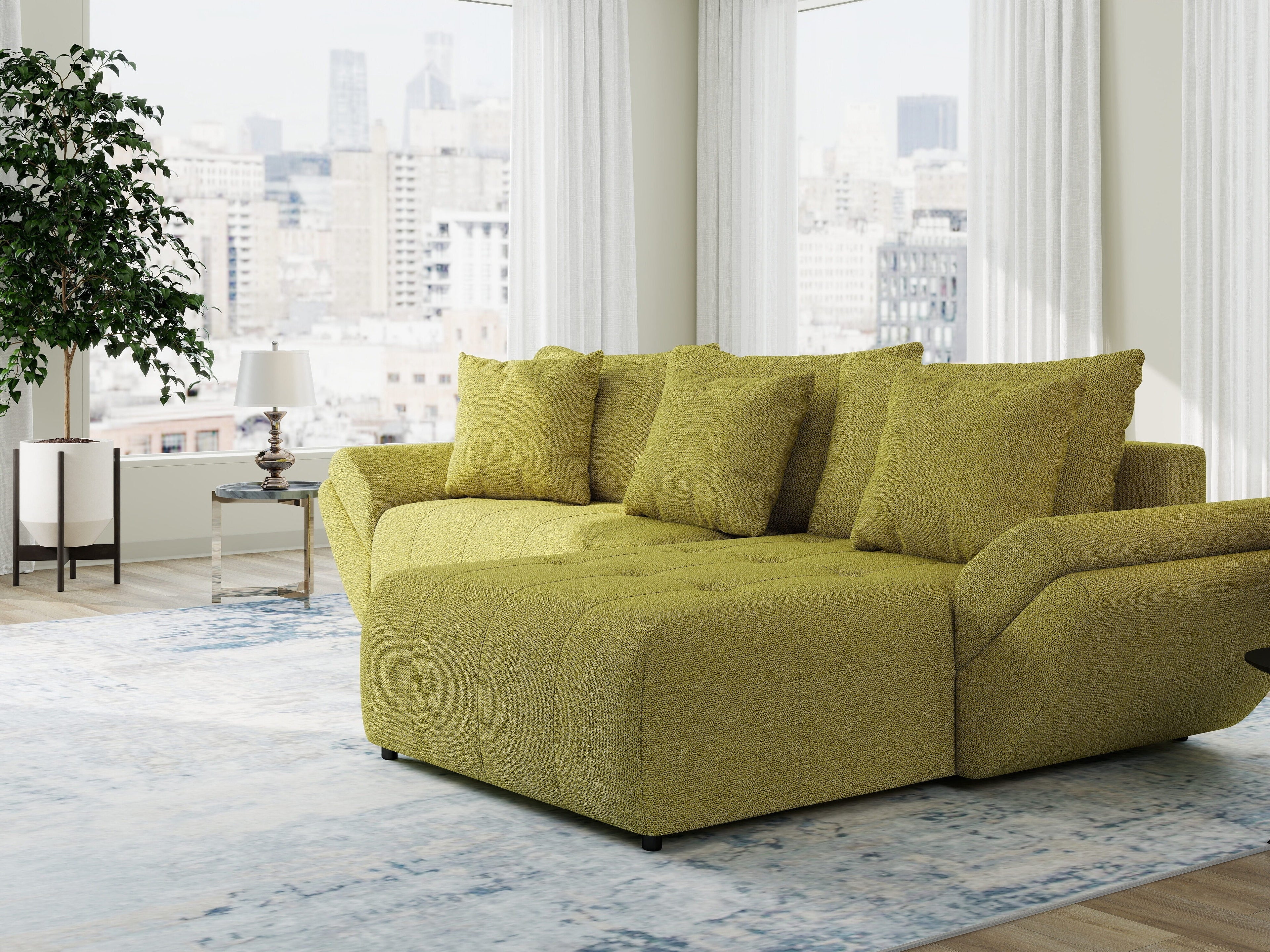 Colțar extensibil dumonde cu ladă de depozitare si sezut confortabil din spuma high-density, Berlin Enjoy Verde 280x185 cm II