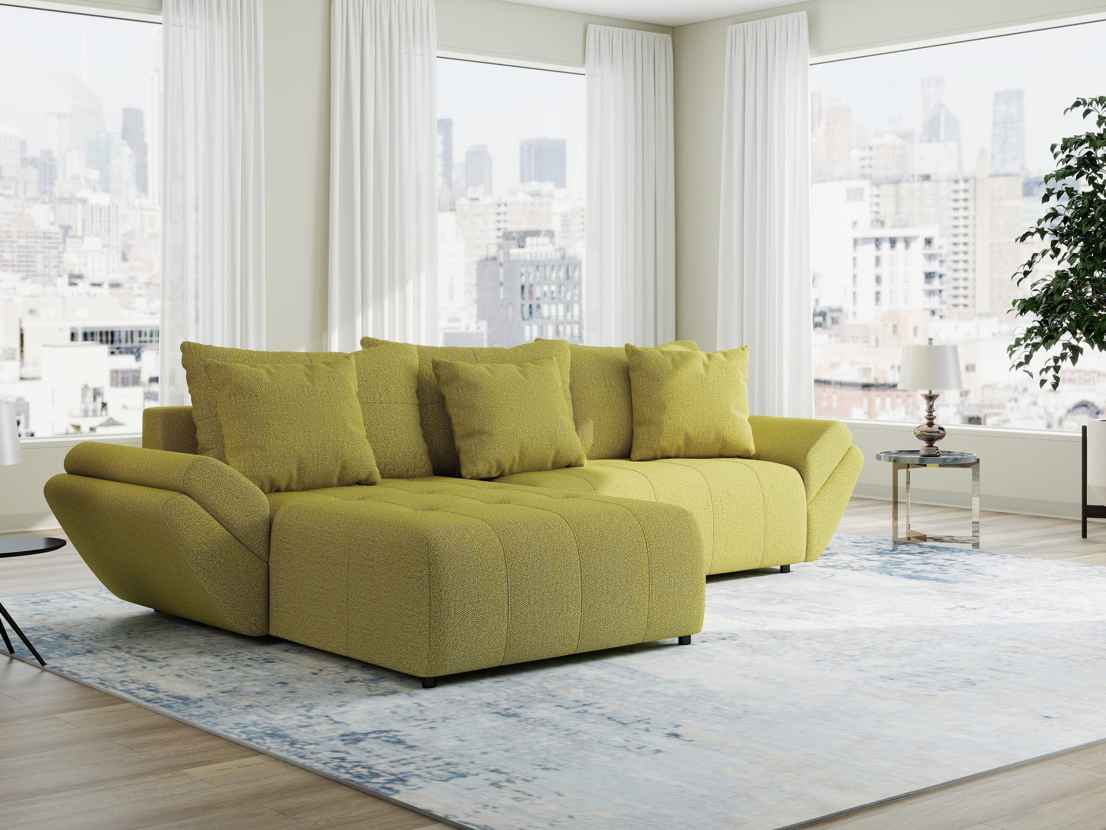 Colțar extensibil dumonde cu ladă de depozitare si sezut confortabil din spuma high-density, Berlin Enjoy Verde 280x185 cm