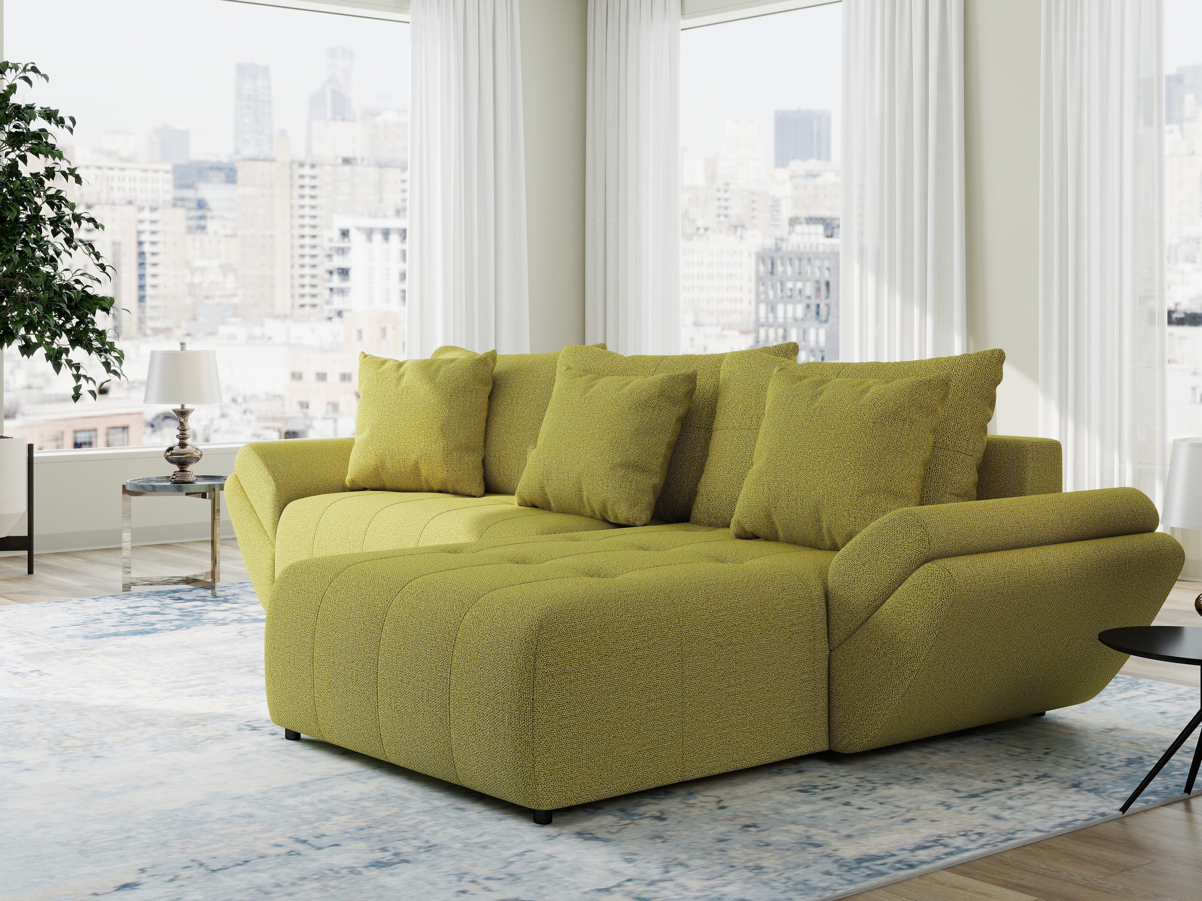 Colțar extensibil dumonde cu ladă de depozitare si sezut confortabil din spuma high-density, Berlin Enjoy Verde 280x185 cm II