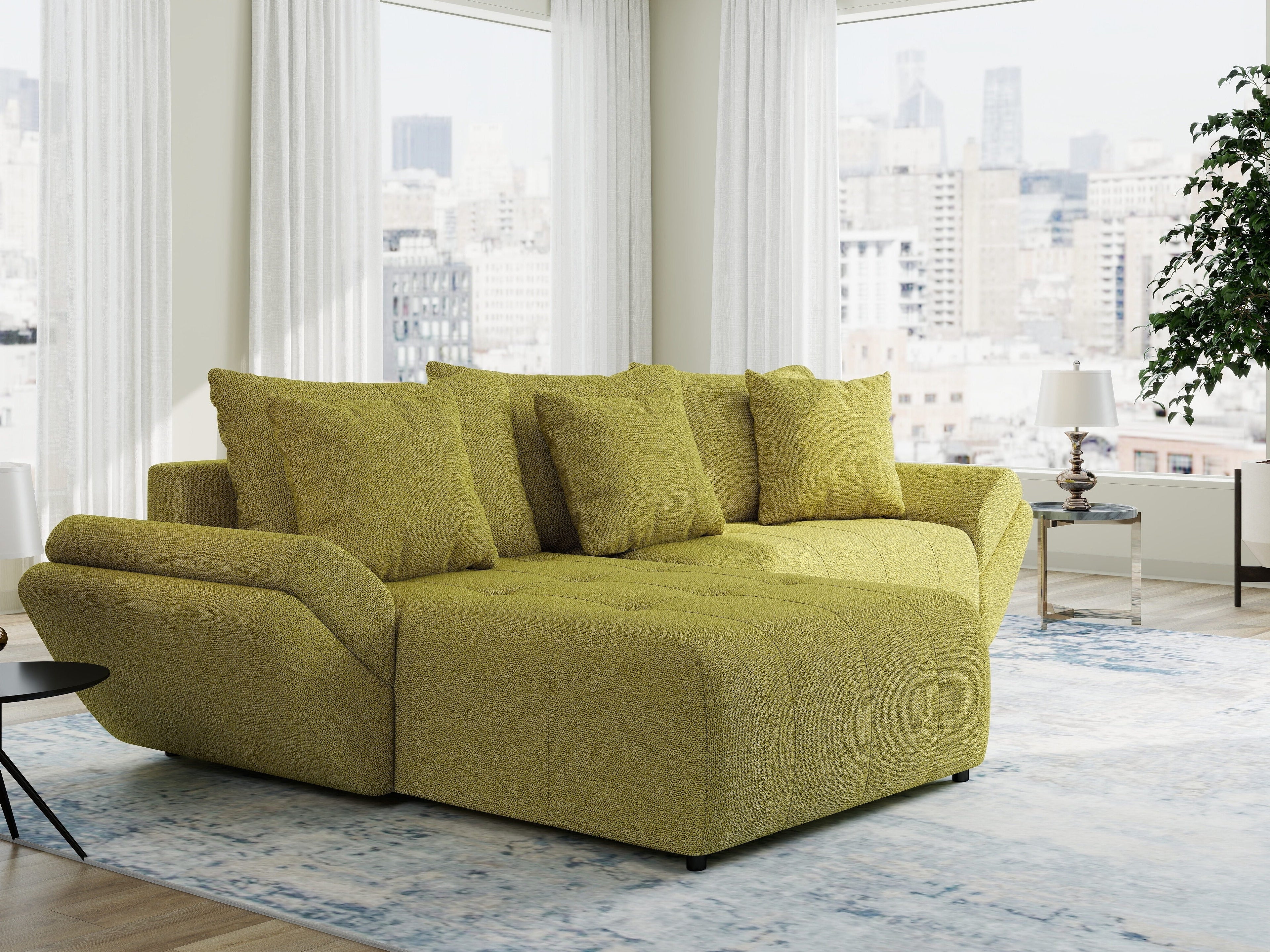 Colțar extensibil dumonde cu ladă de depozitare si sezut confortabil din spuma high-density, Berlin Enjoy Verde 280x185 cm