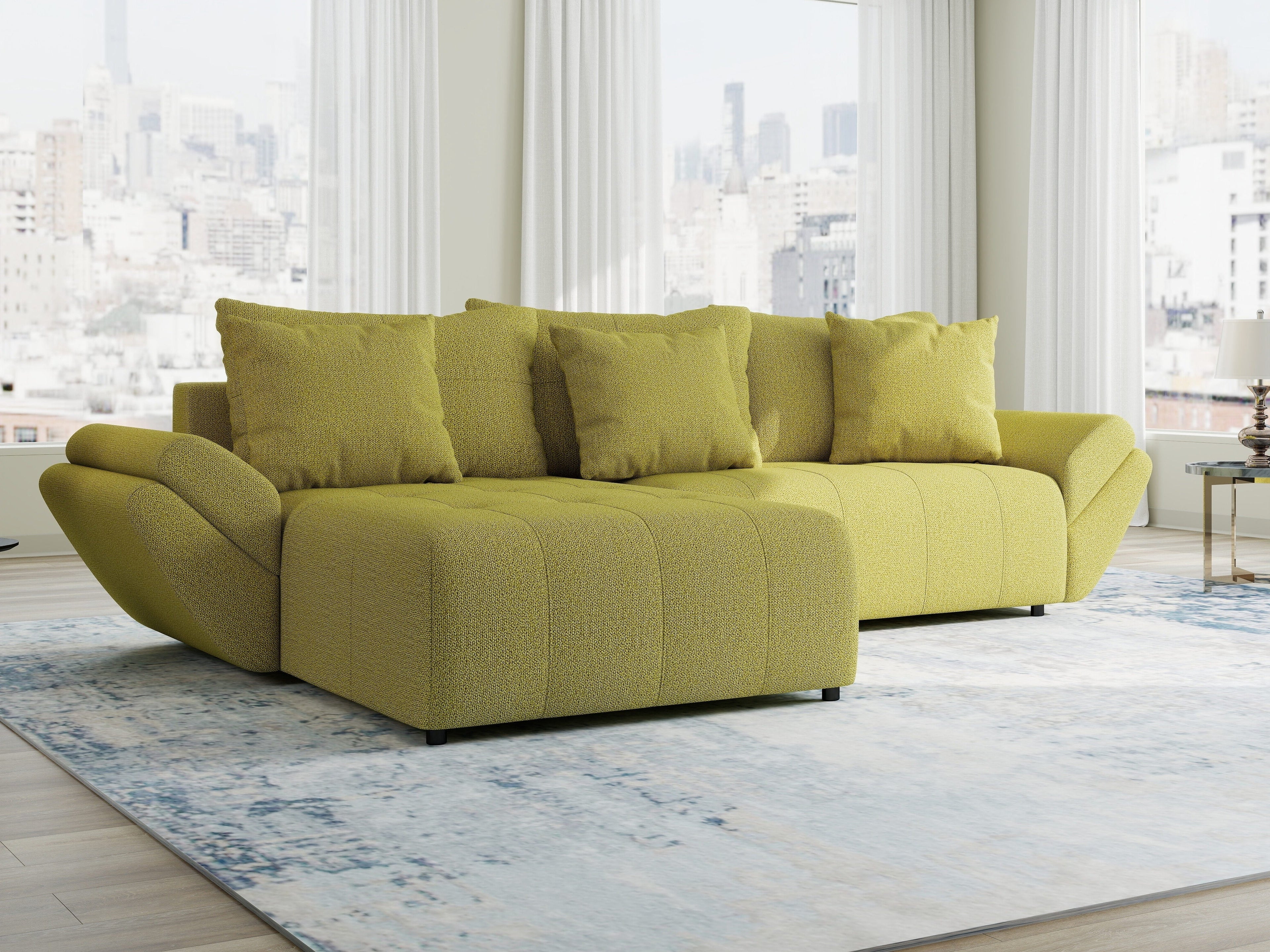 Colțar extensibil dumonde cu ladă de depozitare si sezut confortabil din spuma high-density, Berlin Enjoy Verde 280x185 cm