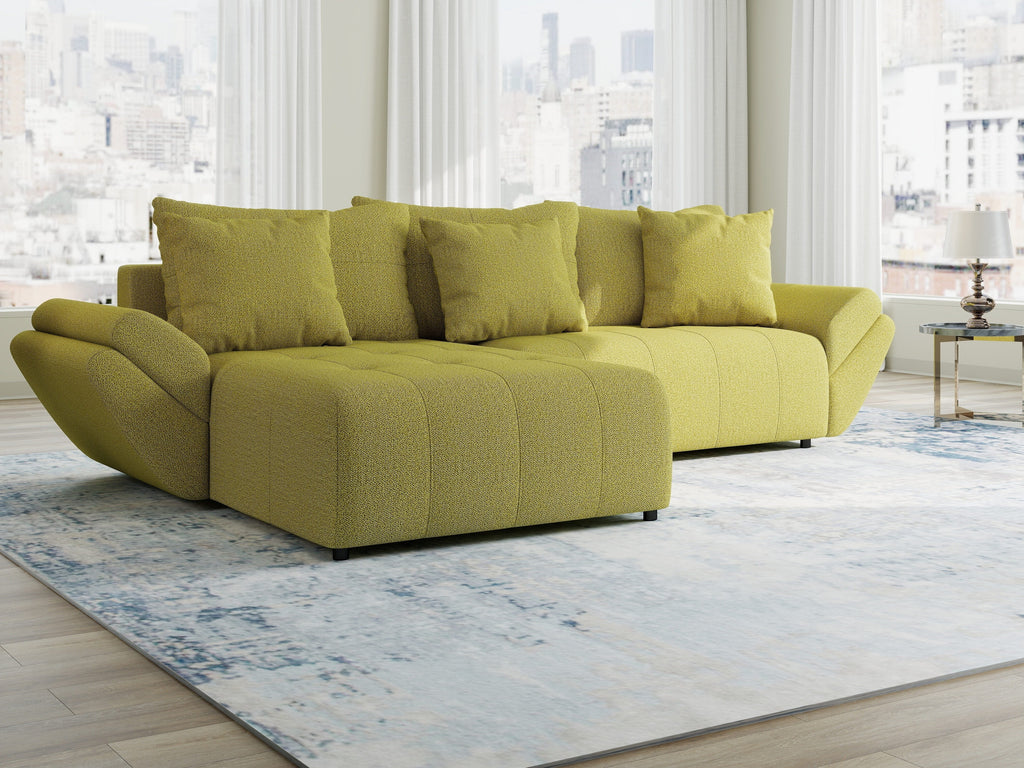 Colțar extensibil dumonde cu ladă de depozitare si sezut confortabil din spuma high-density, Berlin Enjoy Verde 280x185 cm