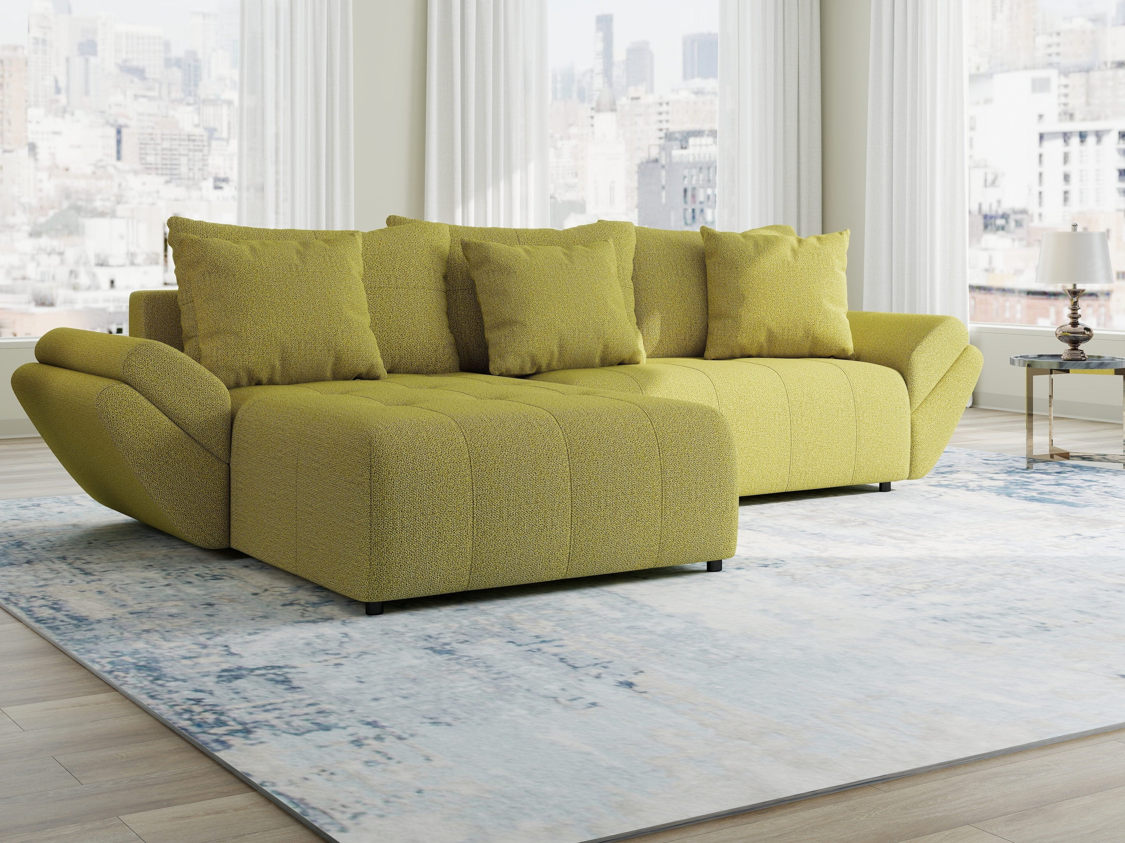 Colțar extensibil dumonde cu ladă de depozitare si sezut confortabil din spuma high-density, Berlin Enjoy Verde 280x185 cm