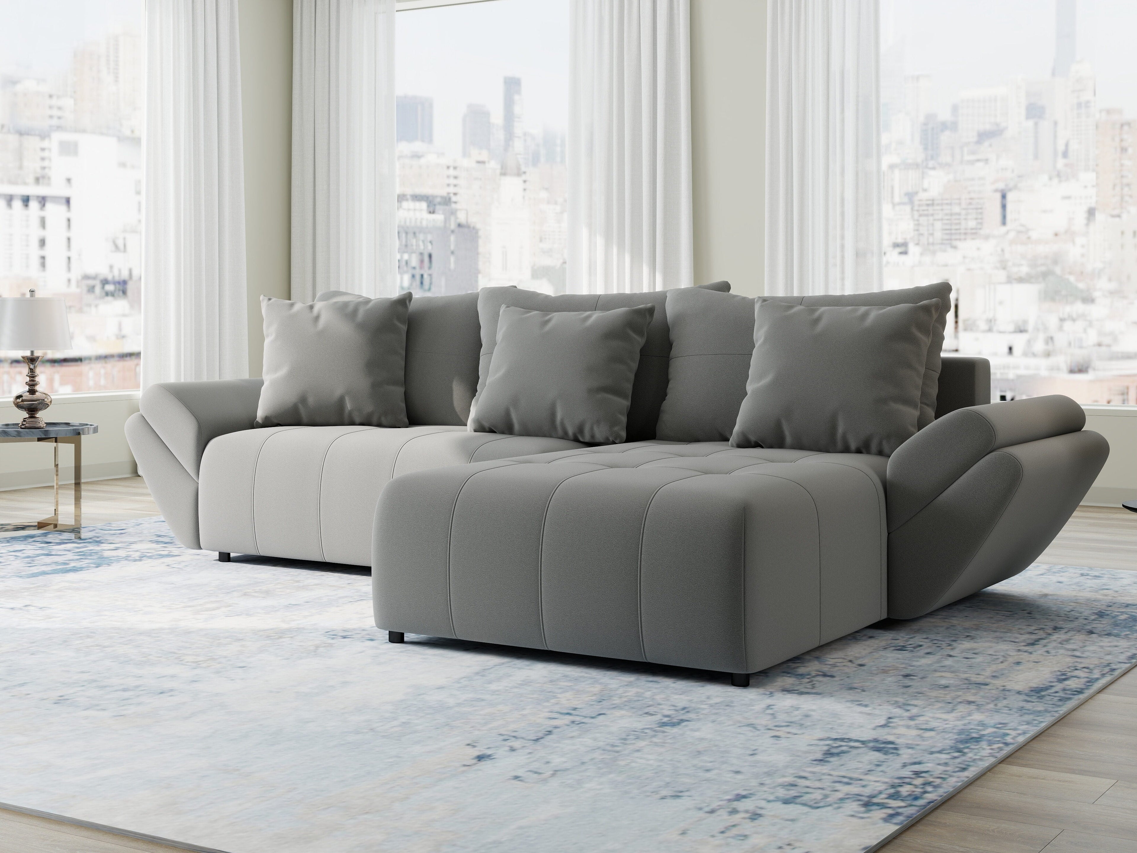 Colțar extensibil dumonde cu ladă de depozitare si sezut confortabil din spuma high-density, Berlin Royal Gri 280x185 cm II
