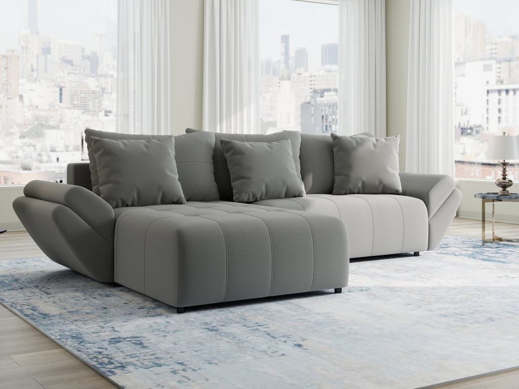 Colțar extensibil dumonde cu ladă de depozitare si sezut confortabil din spuma high-density, Berlin Royal Gri 280x185 cm