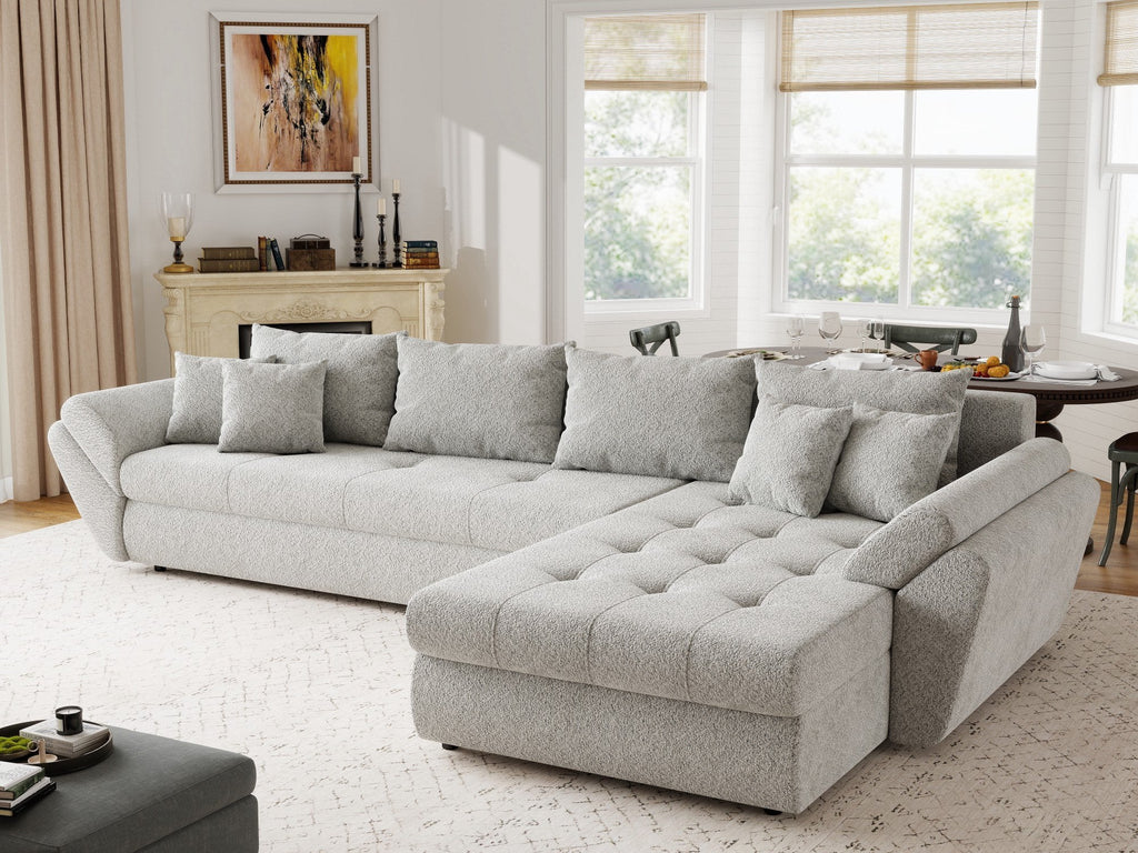 Colțar extensibil dumonde cu ladă de depozitare si sezut confortabil din spuma high-density, Loana XL Arena Gri II 335x185 cm