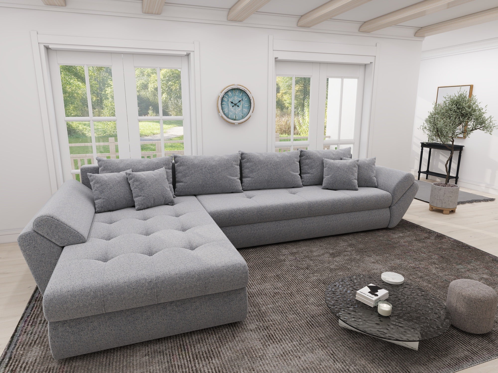 Colțar extensibil dumonde cu ladă de depozitare si sezut confortabil din spuma high-density, Loana XL Monte Gri 84 335x185 cm