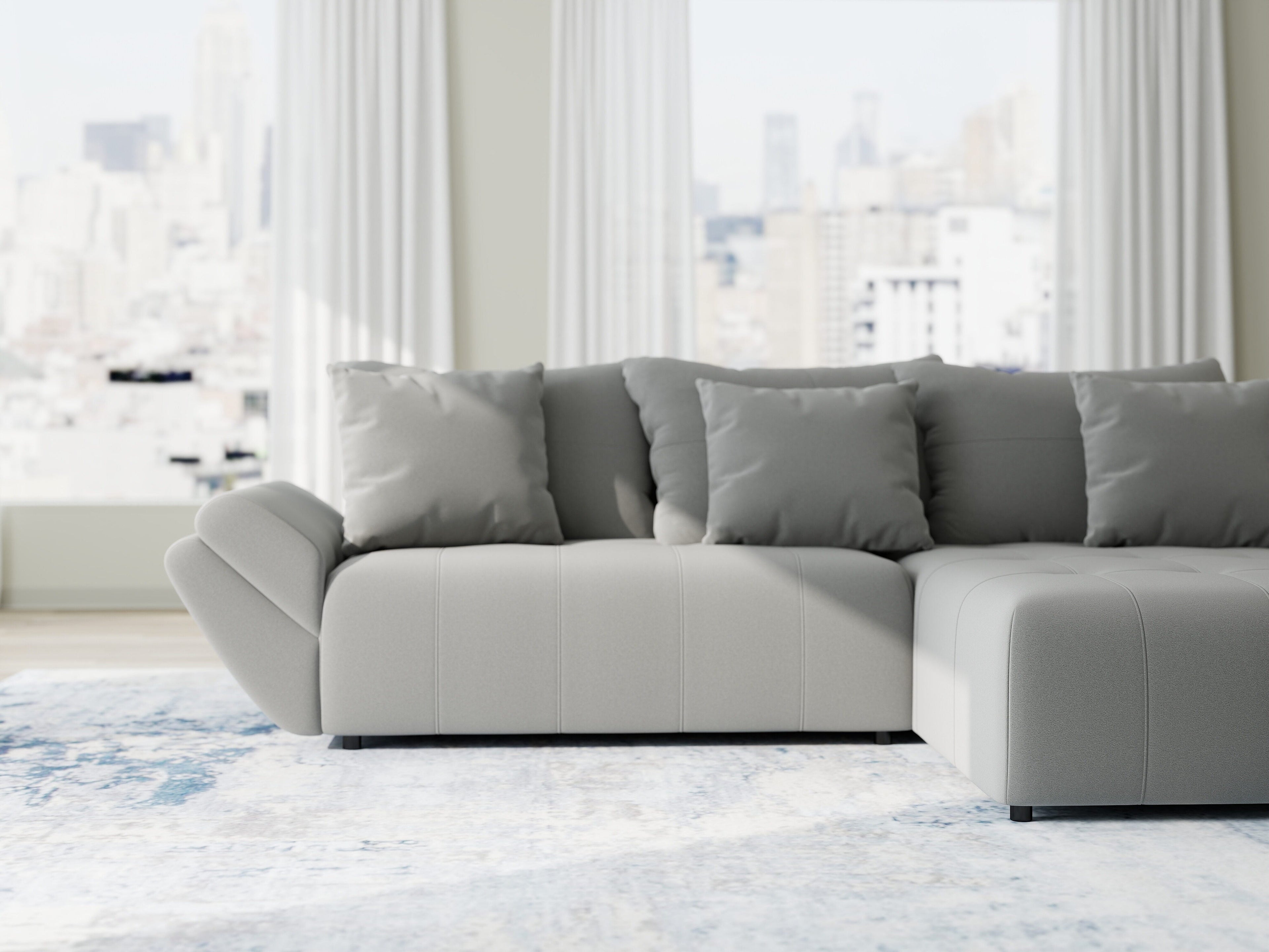 Colțar extensibil dumonde cu ladă de depozitare si sezut confortabil din spuma high-density, Berlin Royal Gri 280x185 cm II