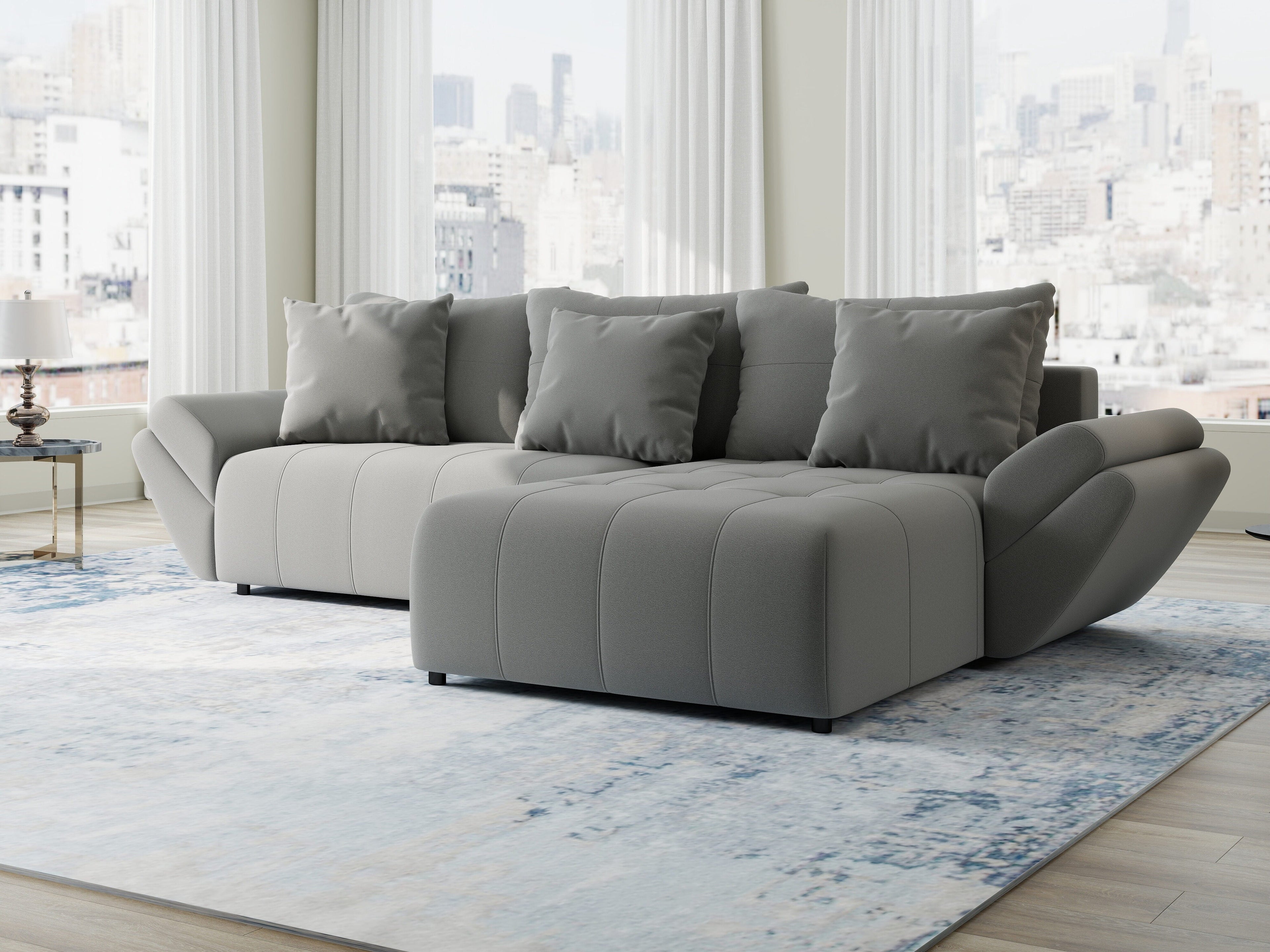 Colțar extensibil dumonde cu ladă de depozitare si sezut confortabil din spuma high-density, Berlin Royal Gri 280x185 cm II