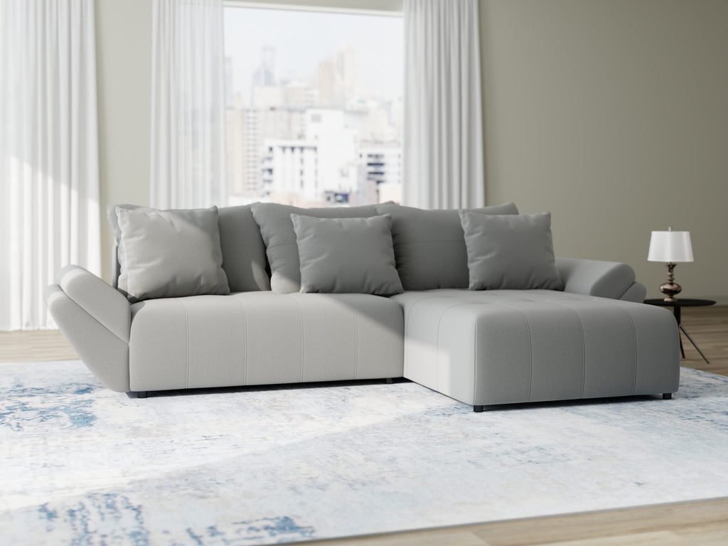 Colțar extensibil dumonde cu ladă de depozitare si sezut confortabil din spuma high-density, Berlin Royal Gri 280x185 cm II