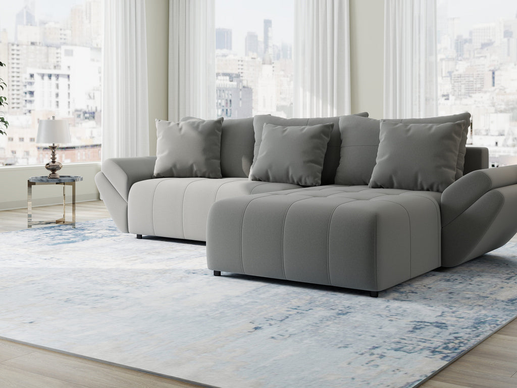 Colțar extensibil dumonde cu ladă de depozitare si sezut confortabil din spuma high-density, Berlin Royal Gri 280x185 cm II