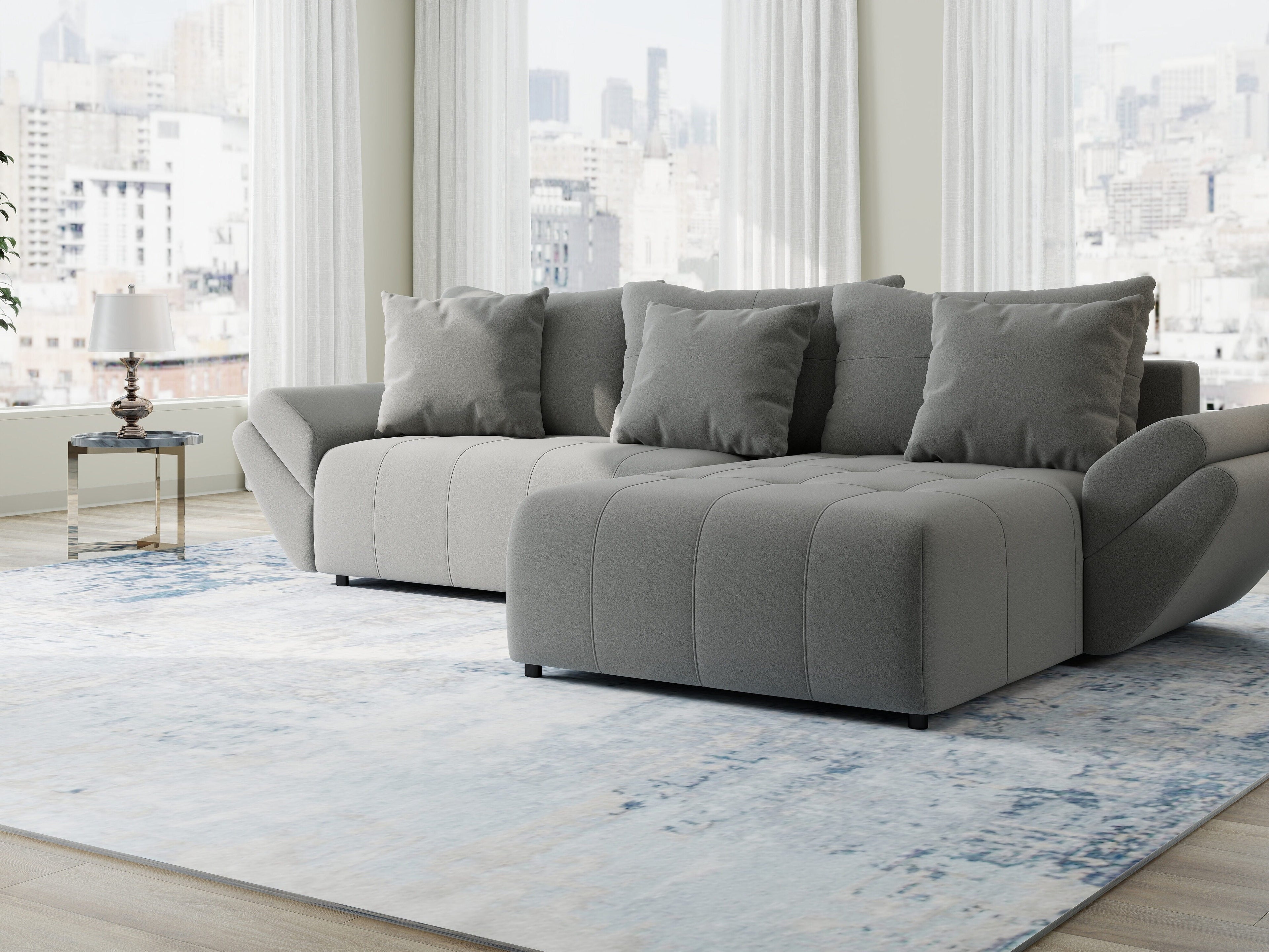 Colțar extensibil dumonde cu ladă de depozitare si sezut confortabil din spuma high-density, Berlin Royal Gri 280x185 cm II