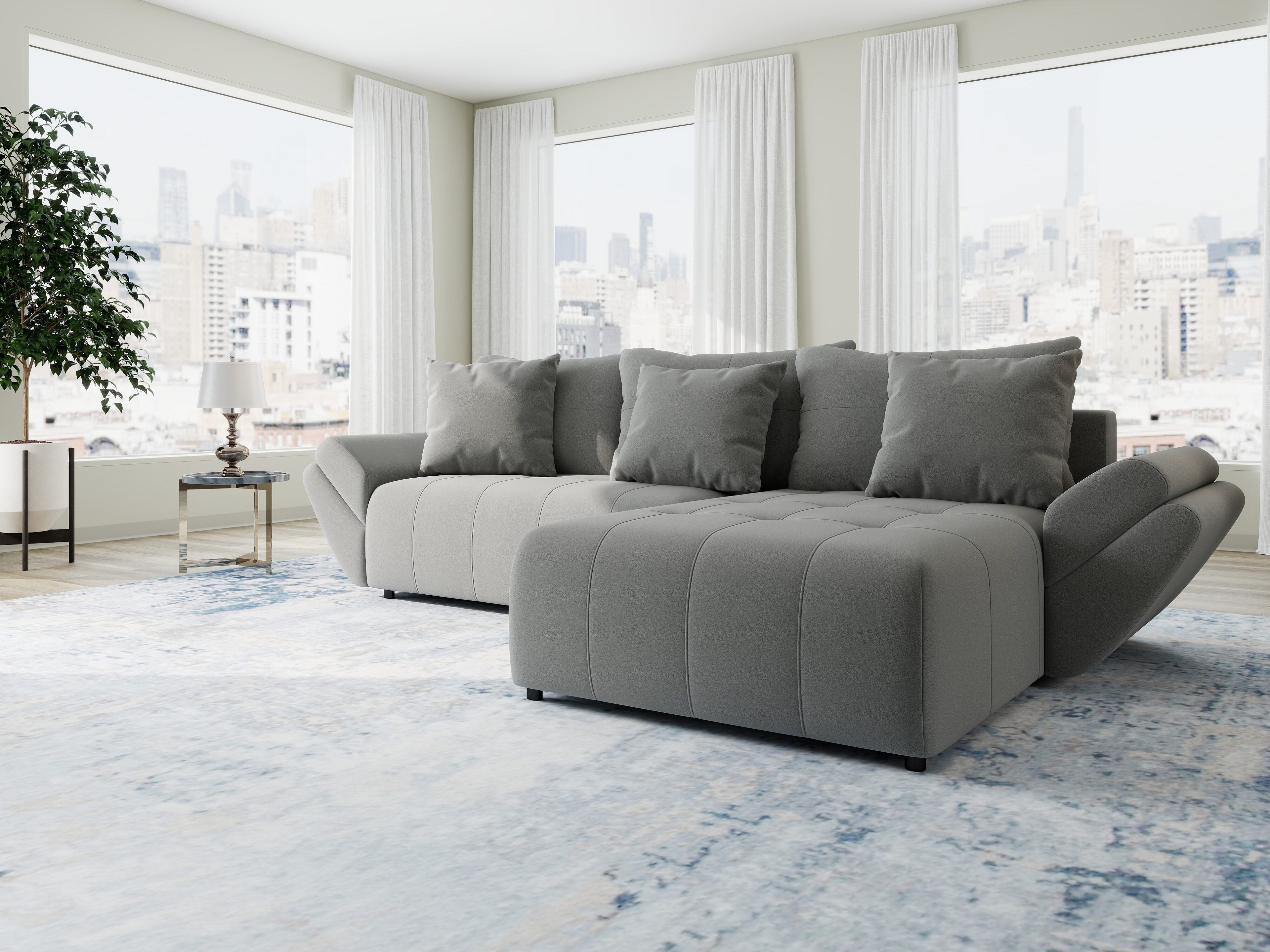 Colțar extensibil dumonde cu ladă de depozitare si sezut confortabil din spuma high-density, Berlin Royal Gri 280x185 cm II
