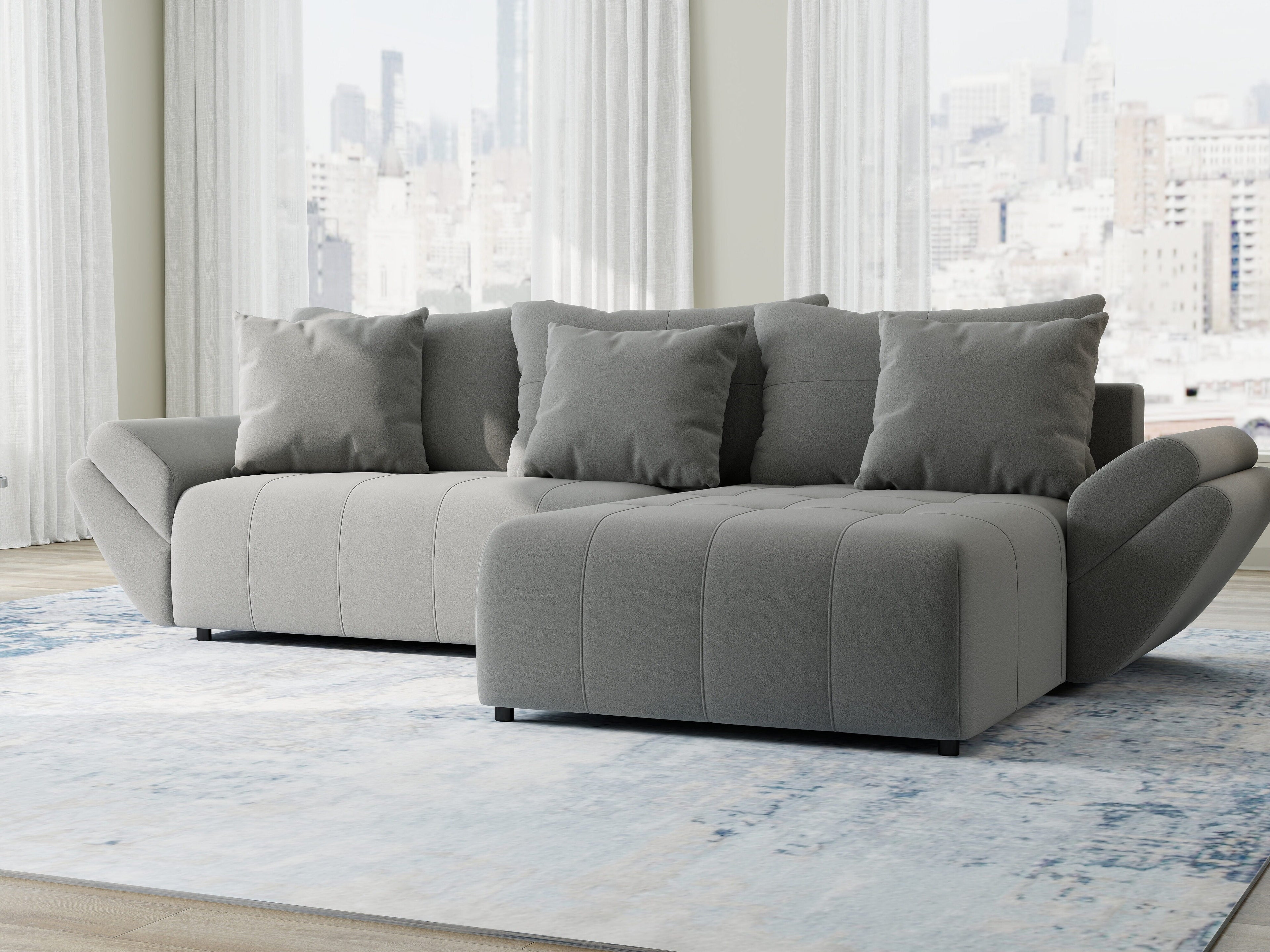 Colțar extensibil dumonde cu ladă de depozitare si sezut confortabil din spuma high-density, Berlin Royal Gri 280x185 cm II