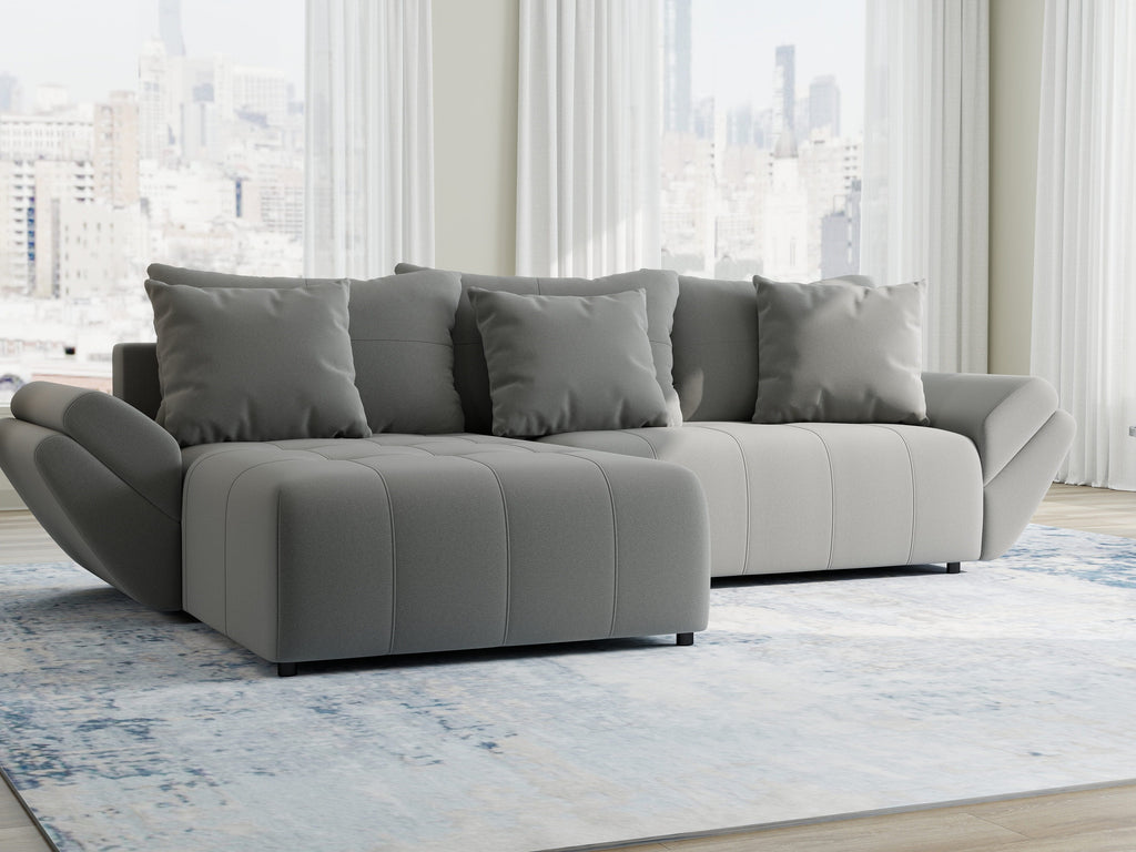 Colțar extensibil dumonde cu ladă de depozitare si sezut confortabil din spuma high-density, Berlin Royal Gri 280x185 cm