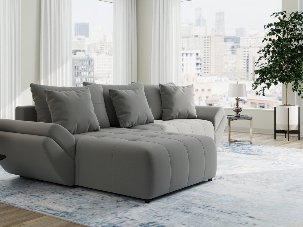 Colțar extensibil dumonde cu ladă de depozitare si sezut confortabil din spuma high-density, Berlin Royal Gri 280x185 cm