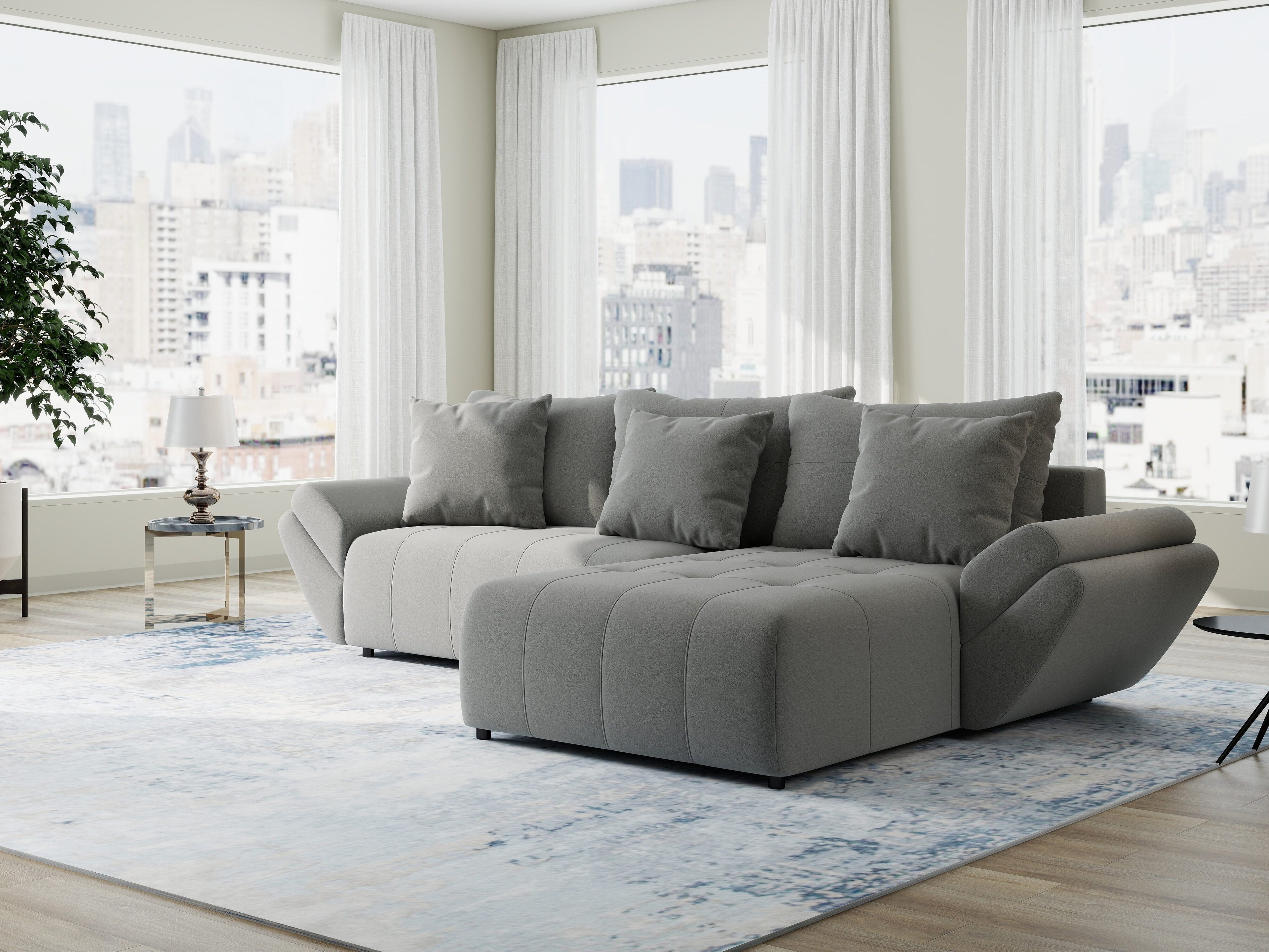 Colțar extensibil dumonde cu ladă de depozitare si sezut confortabil din spuma high-density, Berlin Royal Gri 280x185 cm II