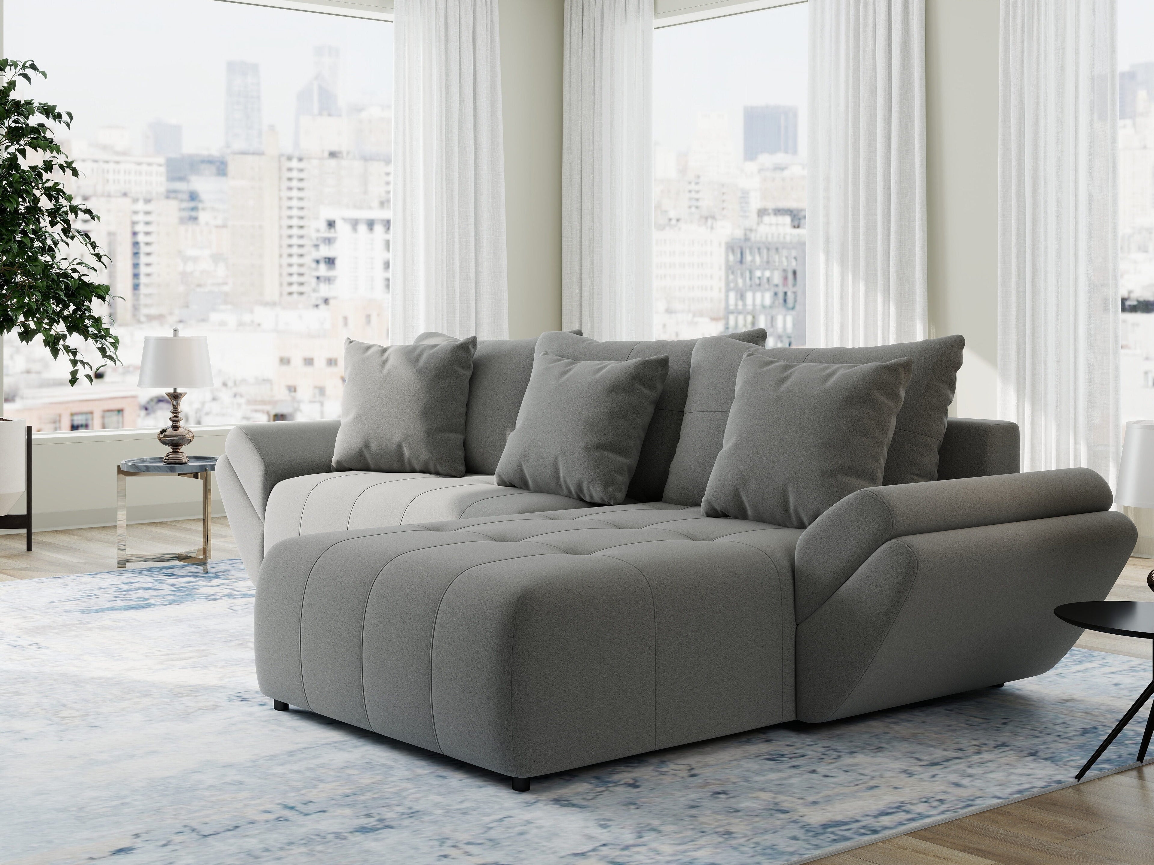 Colțar extensibil dumonde cu ladă de depozitare si sezut confortabil din spuma high-density, Berlin Royal Gri 280x185 cm II