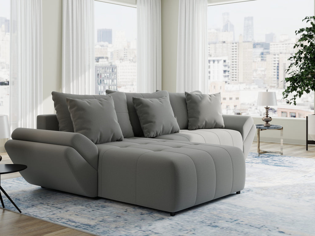 Colțar extensibil dumonde cu ladă de depozitare si sezut confortabil din spuma high-density, Berlin Royal Gri 280x185 cm