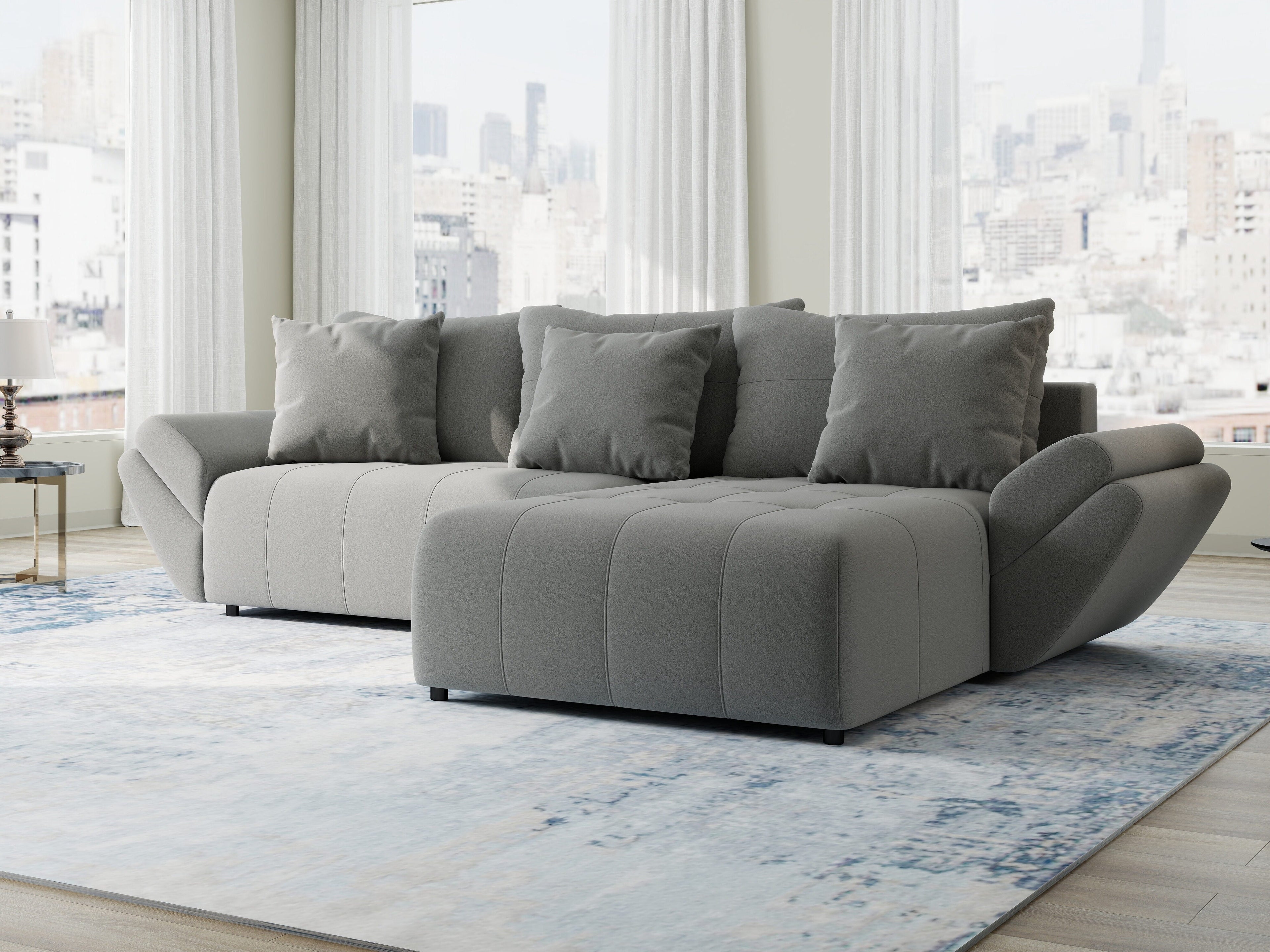 Colțar extensibil dumonde cu ladă de depozitare si sezut confortabil din spuma high-density, Berlin Royal Gri 280x185 cm II