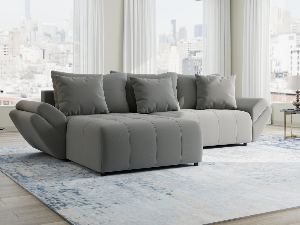 Colțar extensibil dumonde cu ladă de depozitare si sezut confortabil din spuma high-density, Berlin Royal Gri 280x185 cm