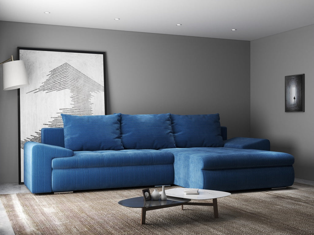 Colțar extensibil dumonde cu ladă de depozitare si sezut confortabil din spuma high-density, Leonardo Zoom Albastru 260x185 cm II