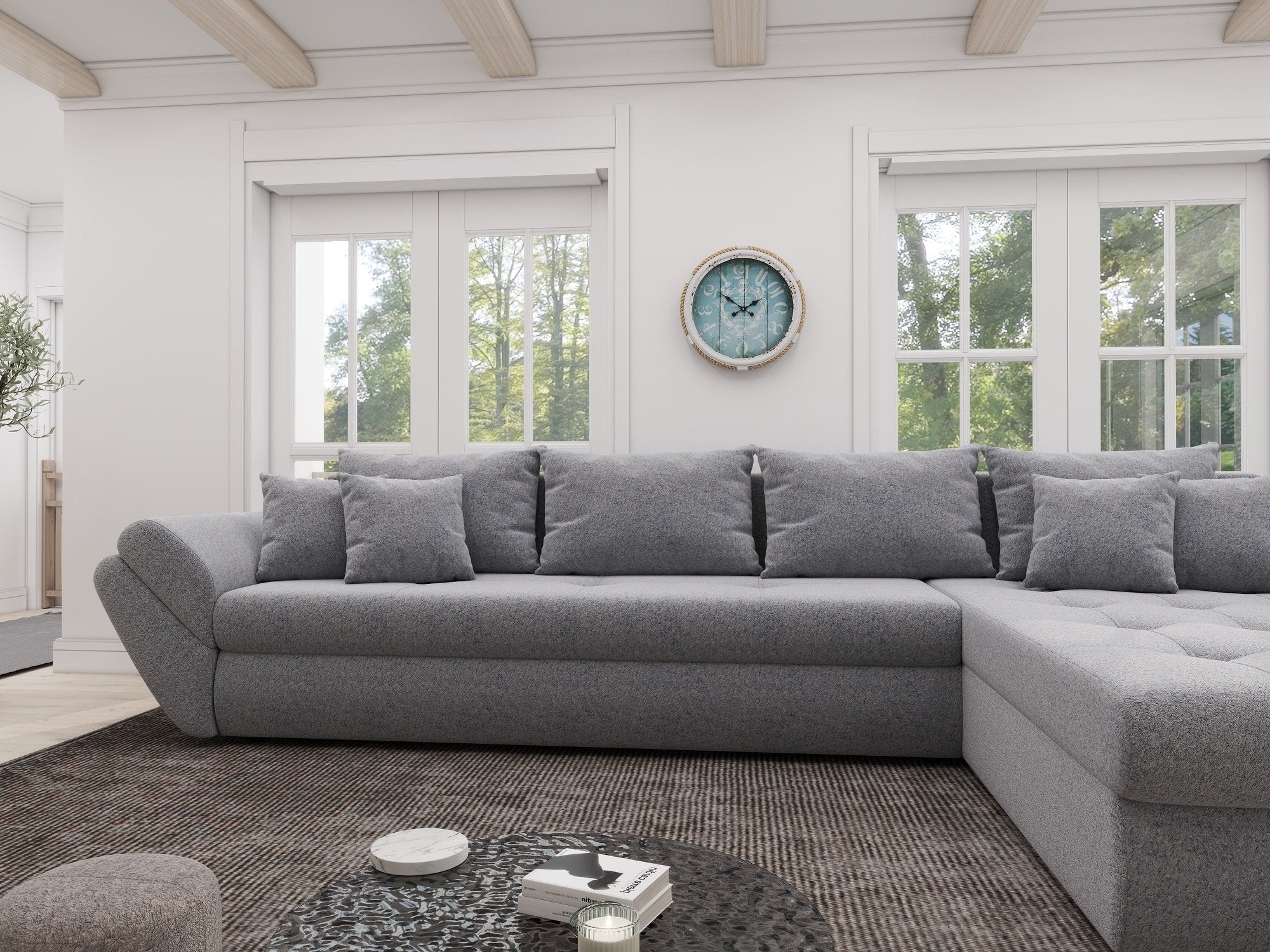 Colțar extensibil dumonde cu ladă de depozitare si sezut confortabil din spuma high-density, Loana XL Monte Gri 84 II 335x185 cm