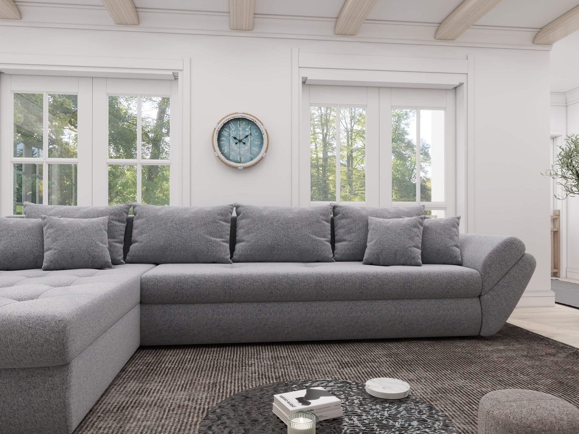 Colțar extensibil dumonde cu ladă de depozitare si sezut confortabil din spuma high-density, Loana XL Monte Gri 84 335x185 cm