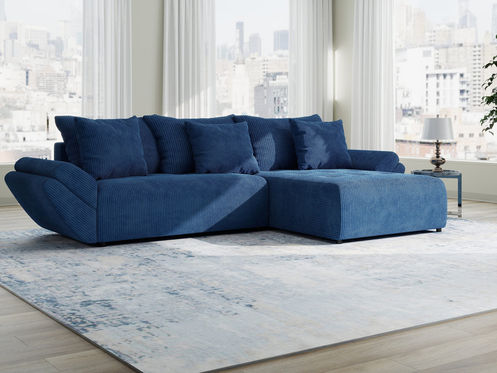 Colțar extensibil dumonde cu ladă de depozitare si sezut confortabil din spuma high-density, Berlin Zoom Albastru 280x185 cm II