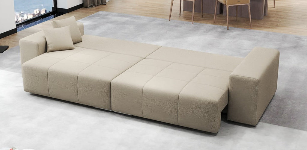 Canapea extensibilă dumonde cu ladă de depozitare si sezut confortabil din spuma high-density, Marbela Enjoy Camel XXL 295x100 cm
