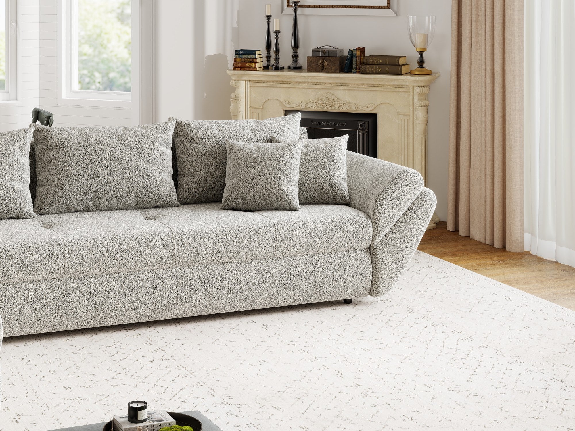 Colțar extensibil dumonde cu ladă de depozitare si sezut confortabil din spuma high-density, Loana XL Arena Bej 02 335x185 cm