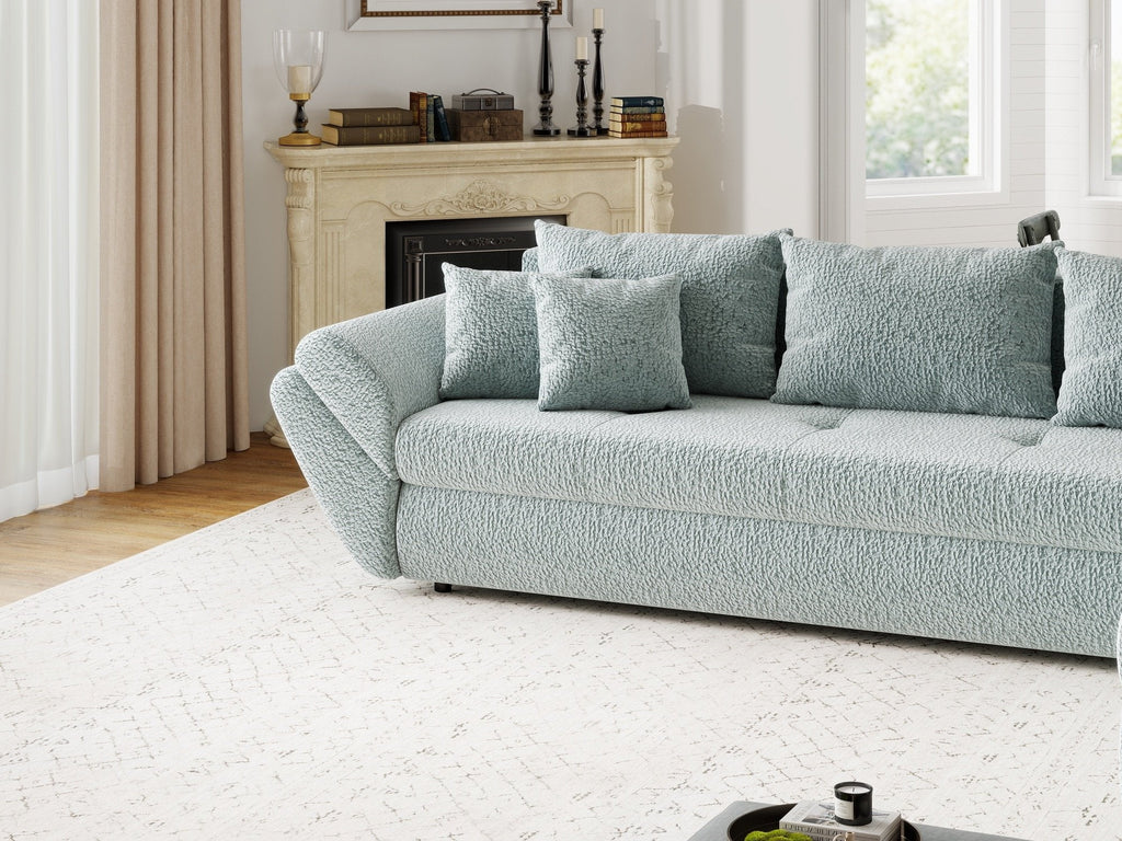 Colțar extensibil dumonde cu ladă de depozitare si sezut confortabil din spuma high-density, Loana XL Jaguar Verde Mint II 335x185 cm