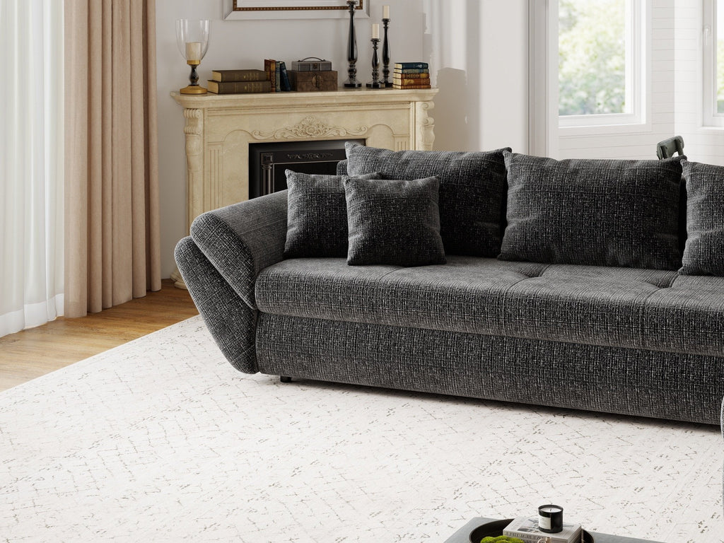 Colțar extensibil dumonde cu ladă de depozitare si sezut confortabil din spuma high-density, Loana XL Cremona Gri Antracit II 335x185 cm