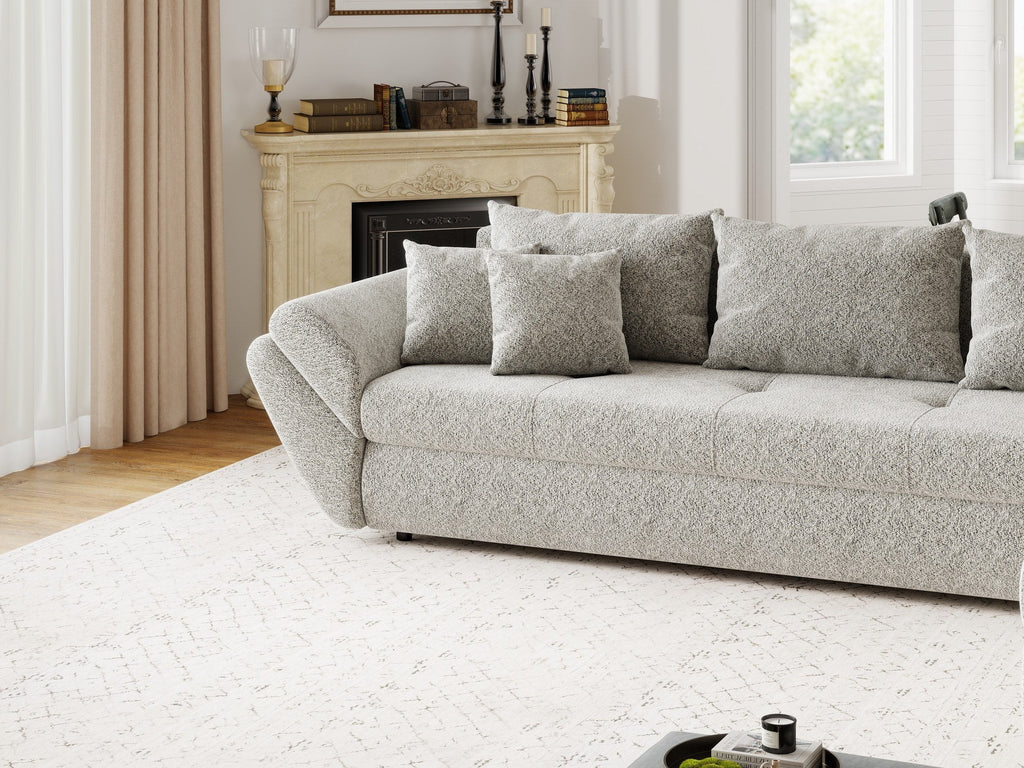 Colțar extensibil dumonde cu ladă de depozitare si sezut confortabil din spuma high-density, Loana XL Arena Bej 02 II 335x185 cm