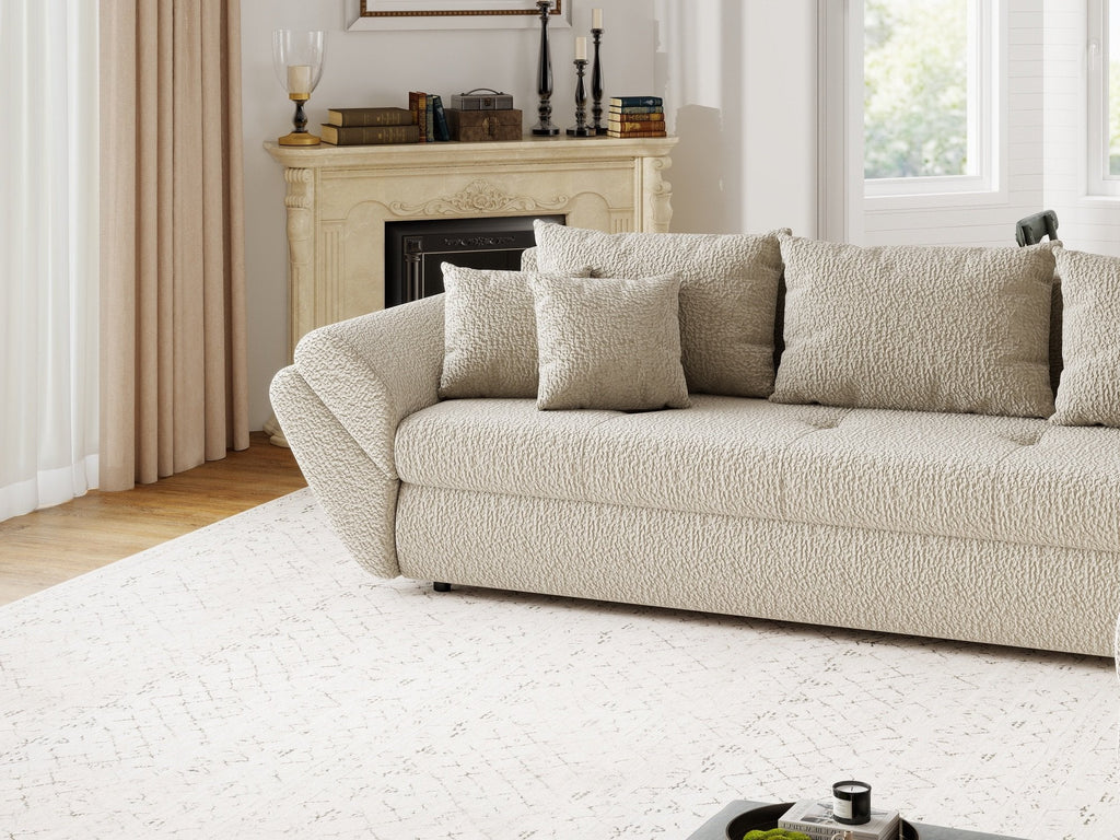 Colțar extensibil dumonde cu ladă de depozitare si sezut confortabil din spuma high-density, Loana XL Jaguar Bej II 335x185 cm
